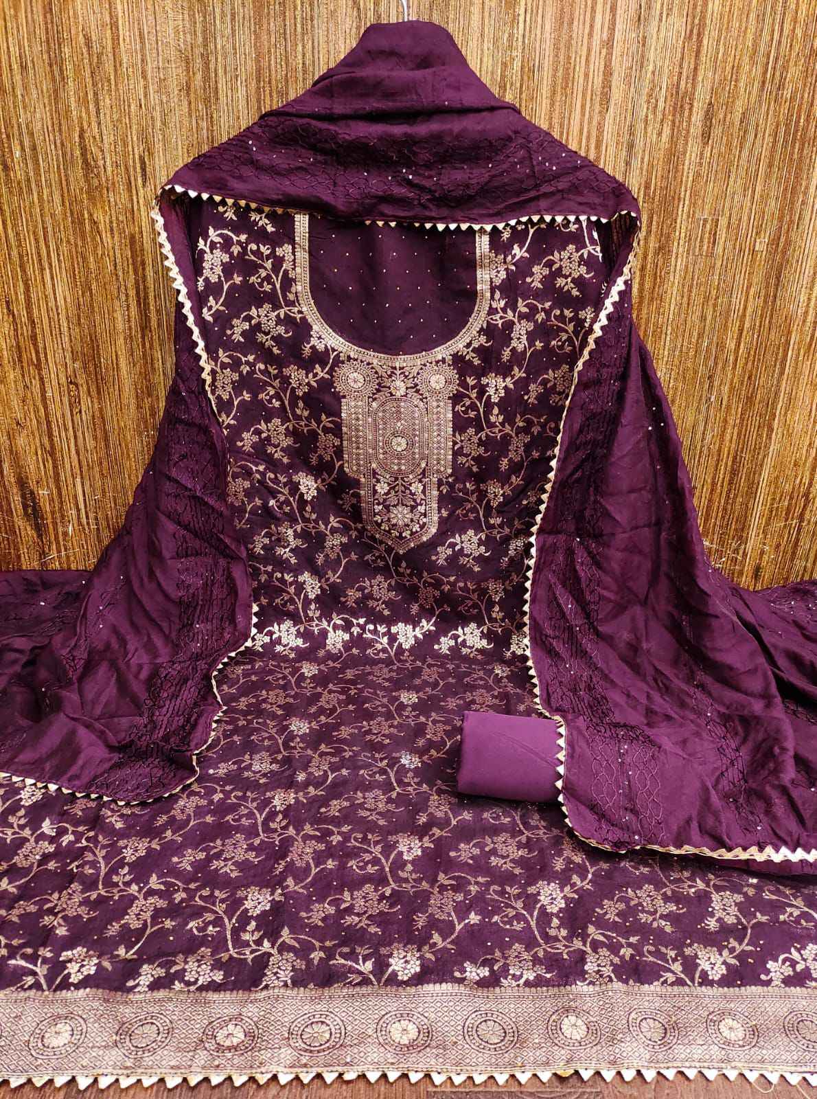 SIYAPATI 105 ORIGINAL BANARSI ZEQUARD WITH MACHINE DIAMOND NON CATALOG SUITS ( 6 PCS SET )
