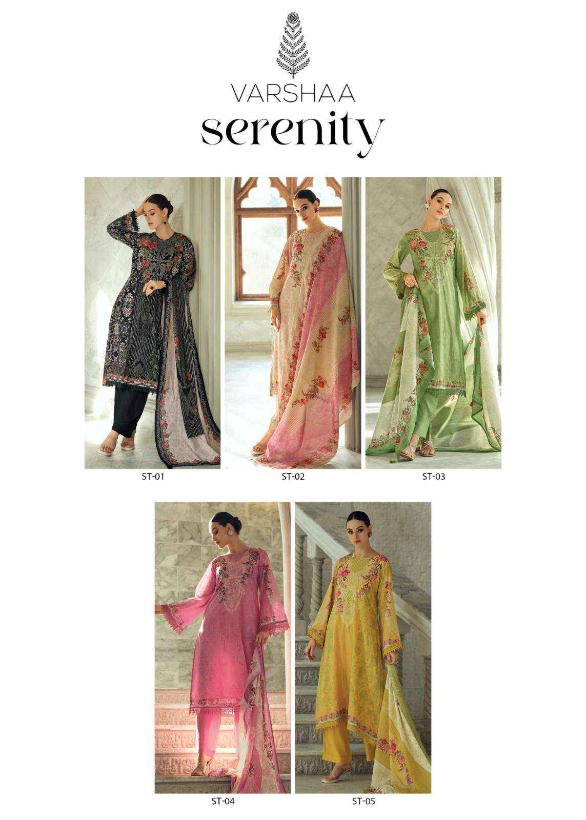 Varsha Serenity Premium Design Cotton Suit Salwar Kameez Wholesale Price ( 5 Pcs Catalog )