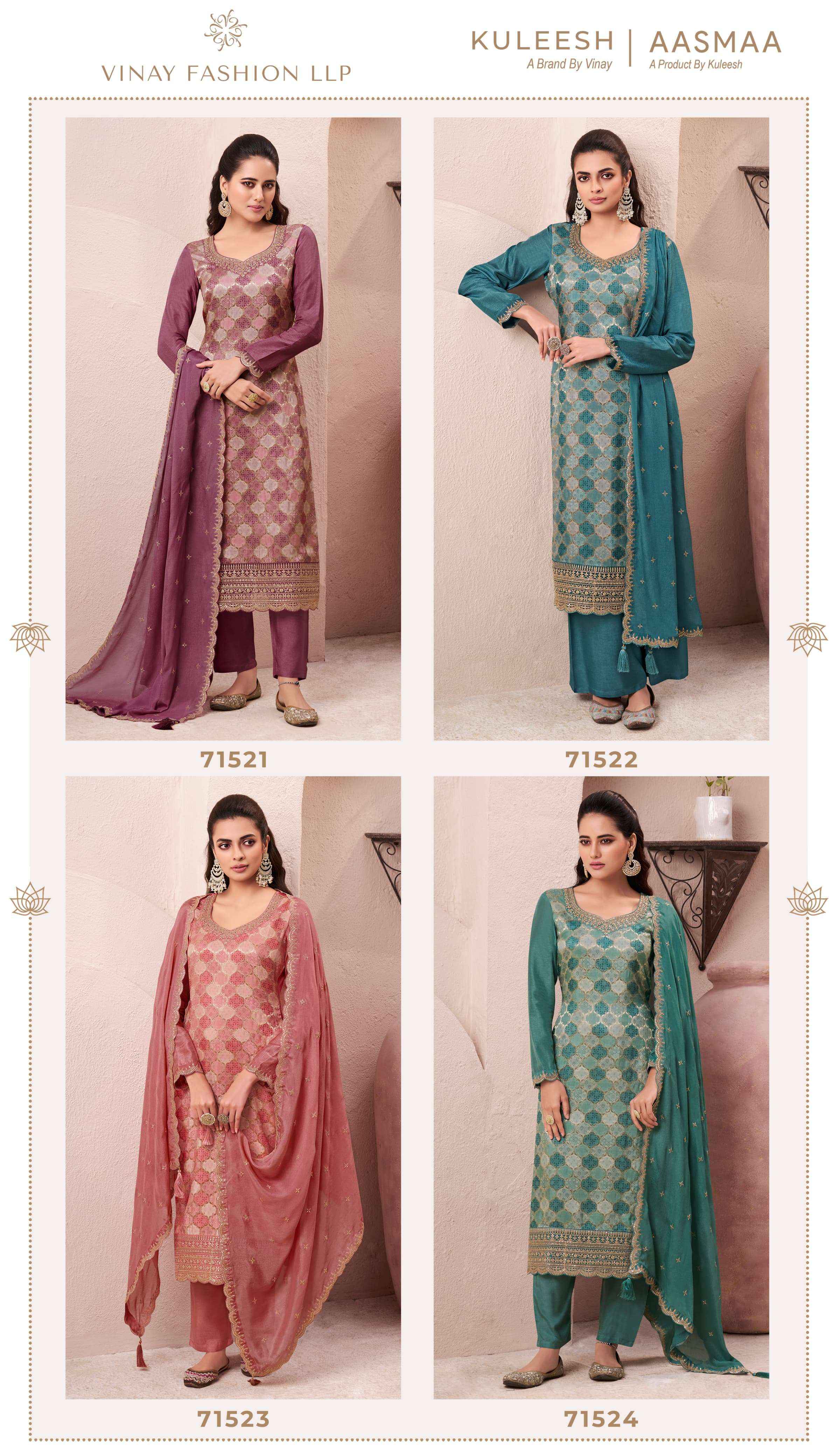 VINAY FASHION KULEESH AASMAA SILK DESIGNER DRESS MATERIAL ( 4 PCS CATALOG )