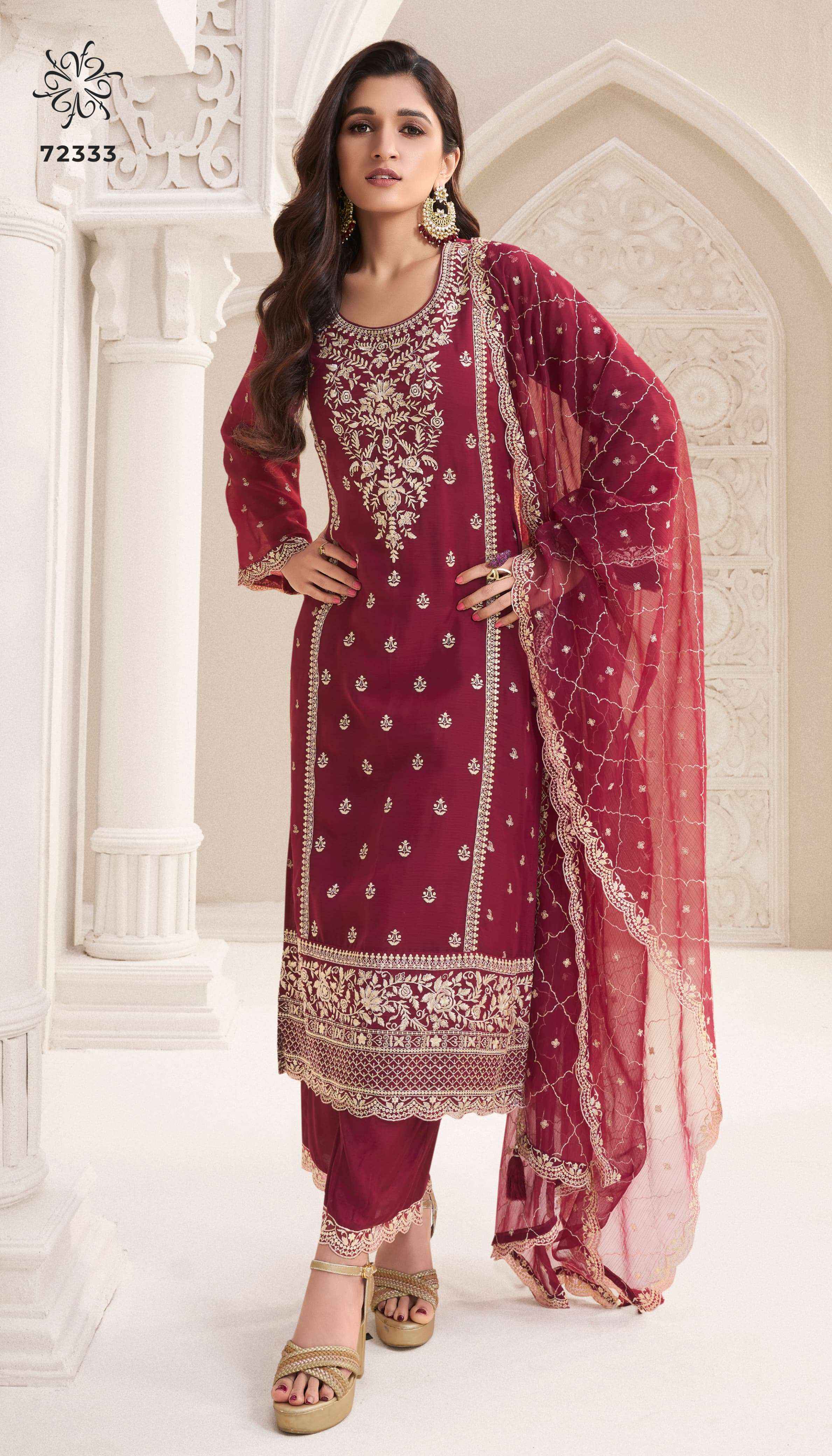 VINAY FASHION KULEESH NAISHA WHOLESALE SILK HEAVY DESIGNER WORK SUIT ( 6 PCS CATALOG )