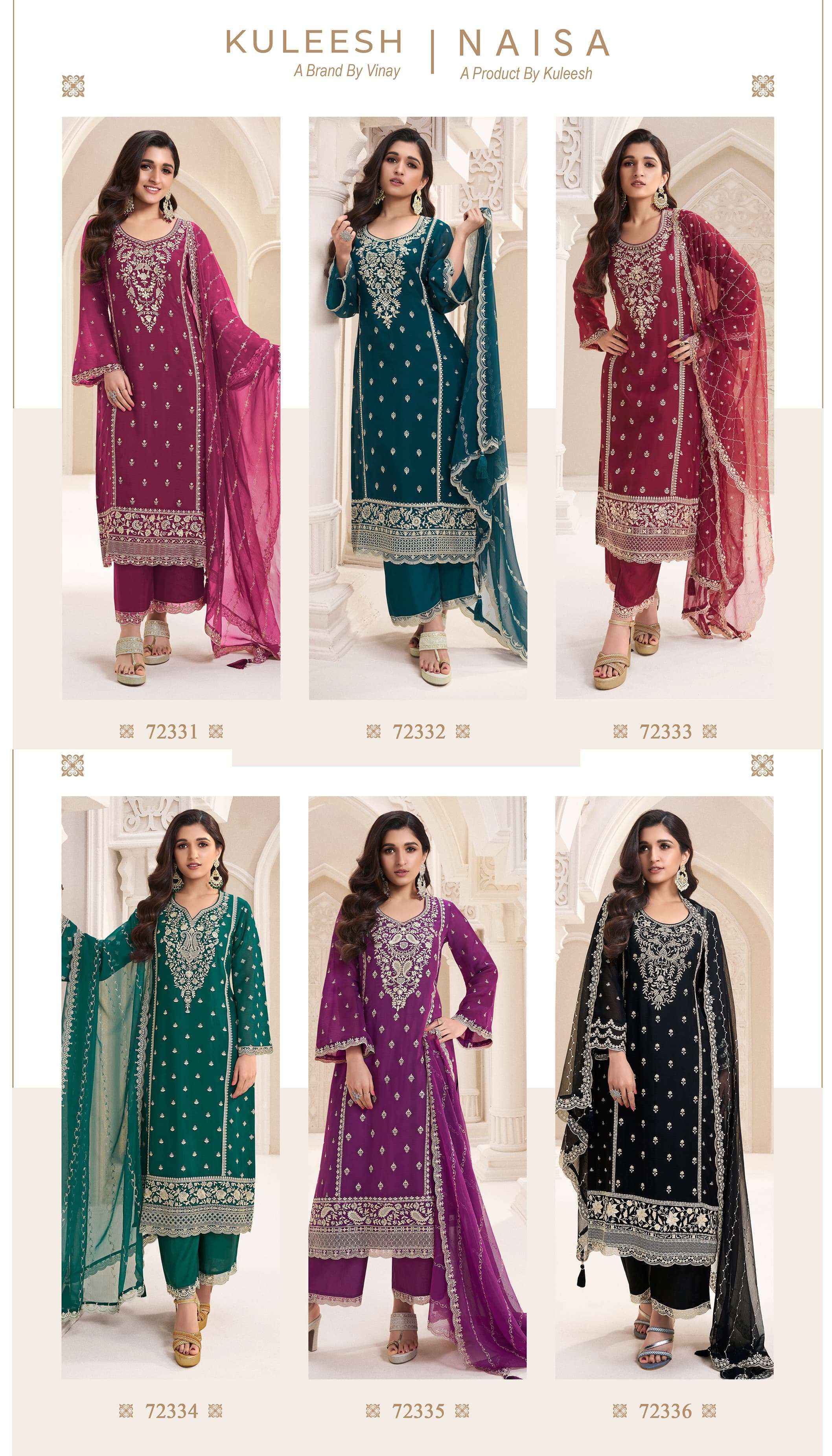 VINAY FASHION KULEESH NAISHA WHOLESALE SILK HEAVY DESIGNER WORK SUIT ( 6 PCS CATALOG )