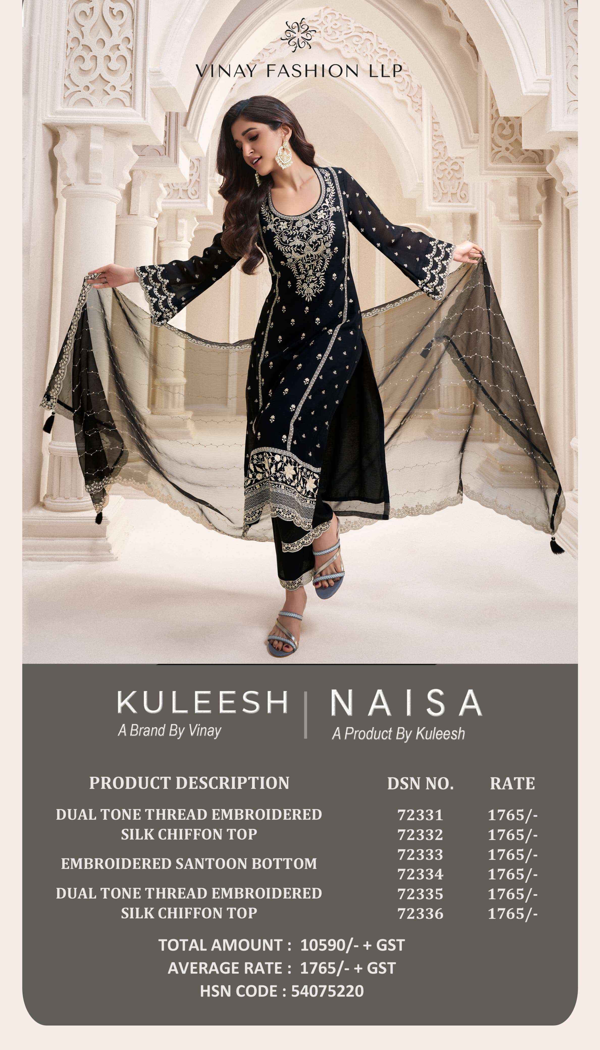 VINAY FASHION KULEESH NAISHA WHOLESALE SILK HEAVY DESIGNER WORK SUIT ( 6 PCS CATALOG )