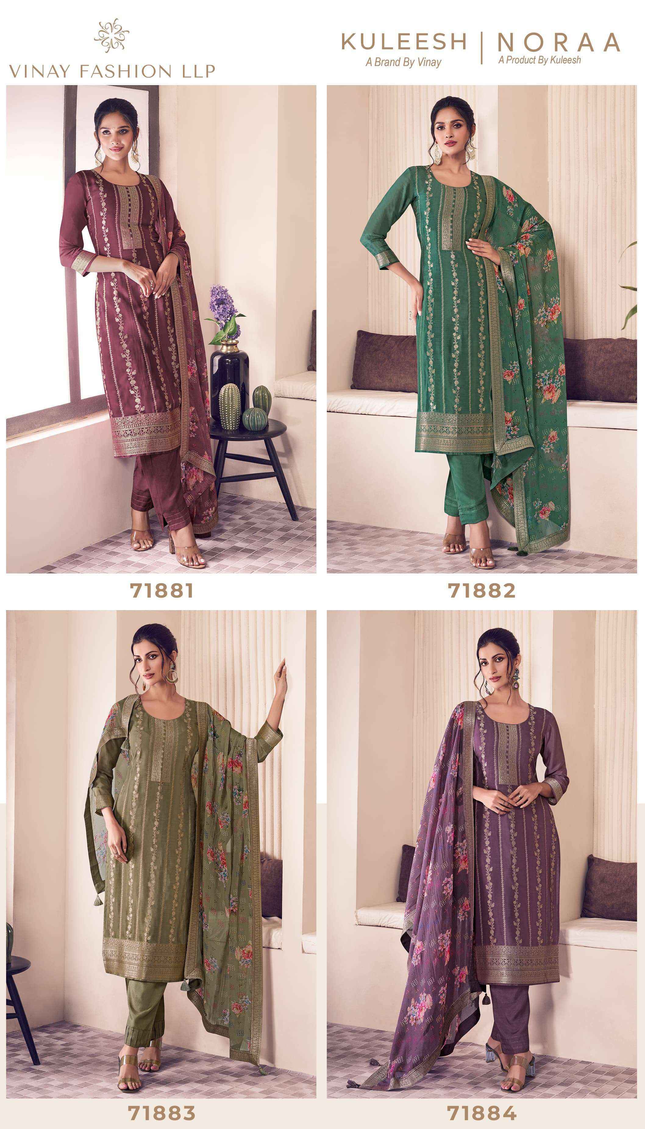 Vinay Fashion Kuleesh Noraa Suits Latest Catalog Wholesale supplier  ( 4 Pcs Catalog )