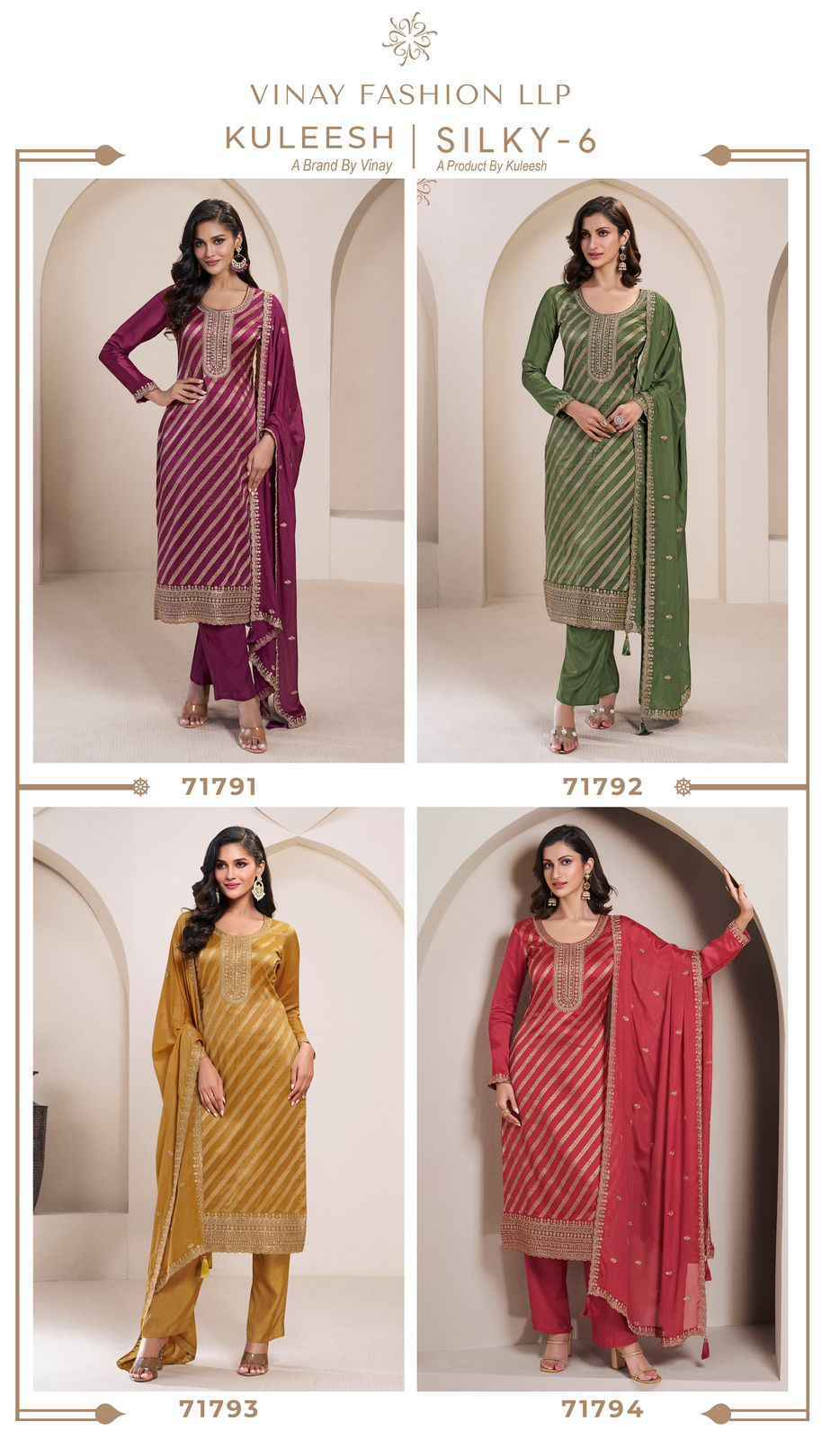 Vinay Fashion Kuleesh Silky Vol 6 Silk Jacquard Salwar Kameez Wholesale Price ( 4 Pcs Catalog )