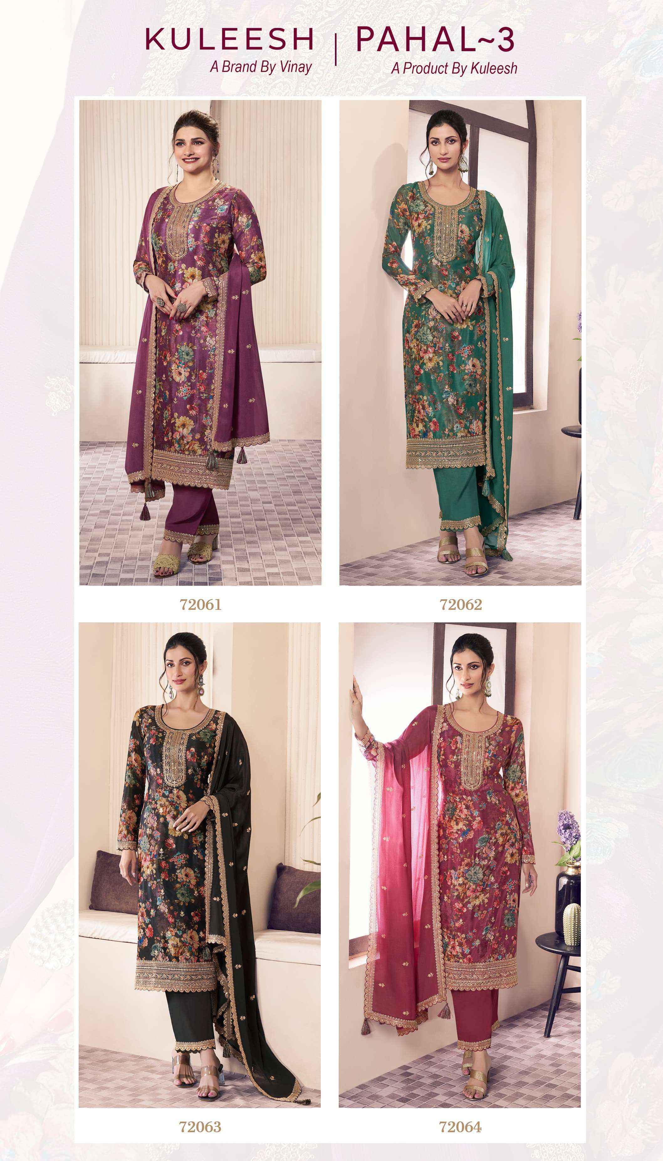 Vinay Kuleesh Pahal Vol 3 Chinon Salwar Kameez Wholesale Price ( 4 Pcs Catalog )