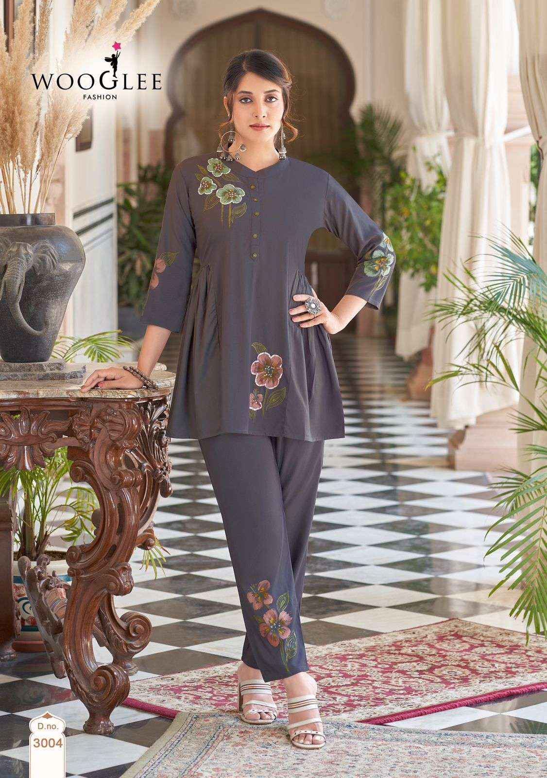 WOOGLEE TULIP WHOLESALE RAYON FANCY CAUSAL LOOKS CO-ORD SET ( 4 PCS CATALOGUE )