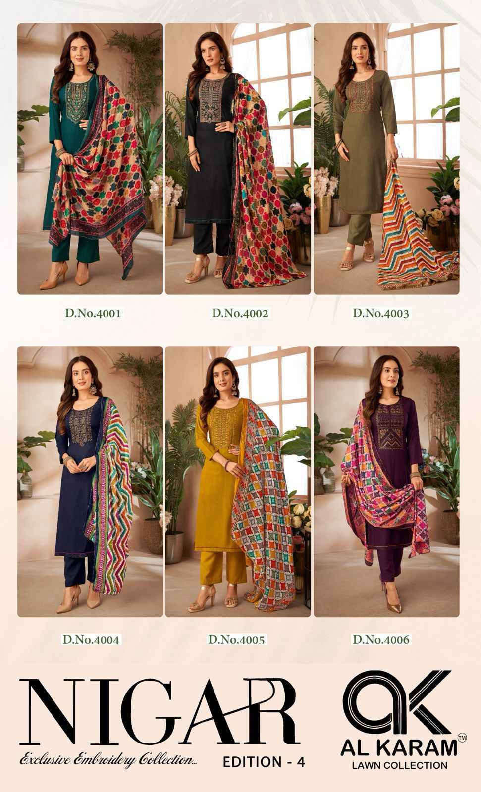 Al Karam Nigar Edition 4 Reyon Salwar Kameez Wholesale Price ( 6 Pcs Catalog )