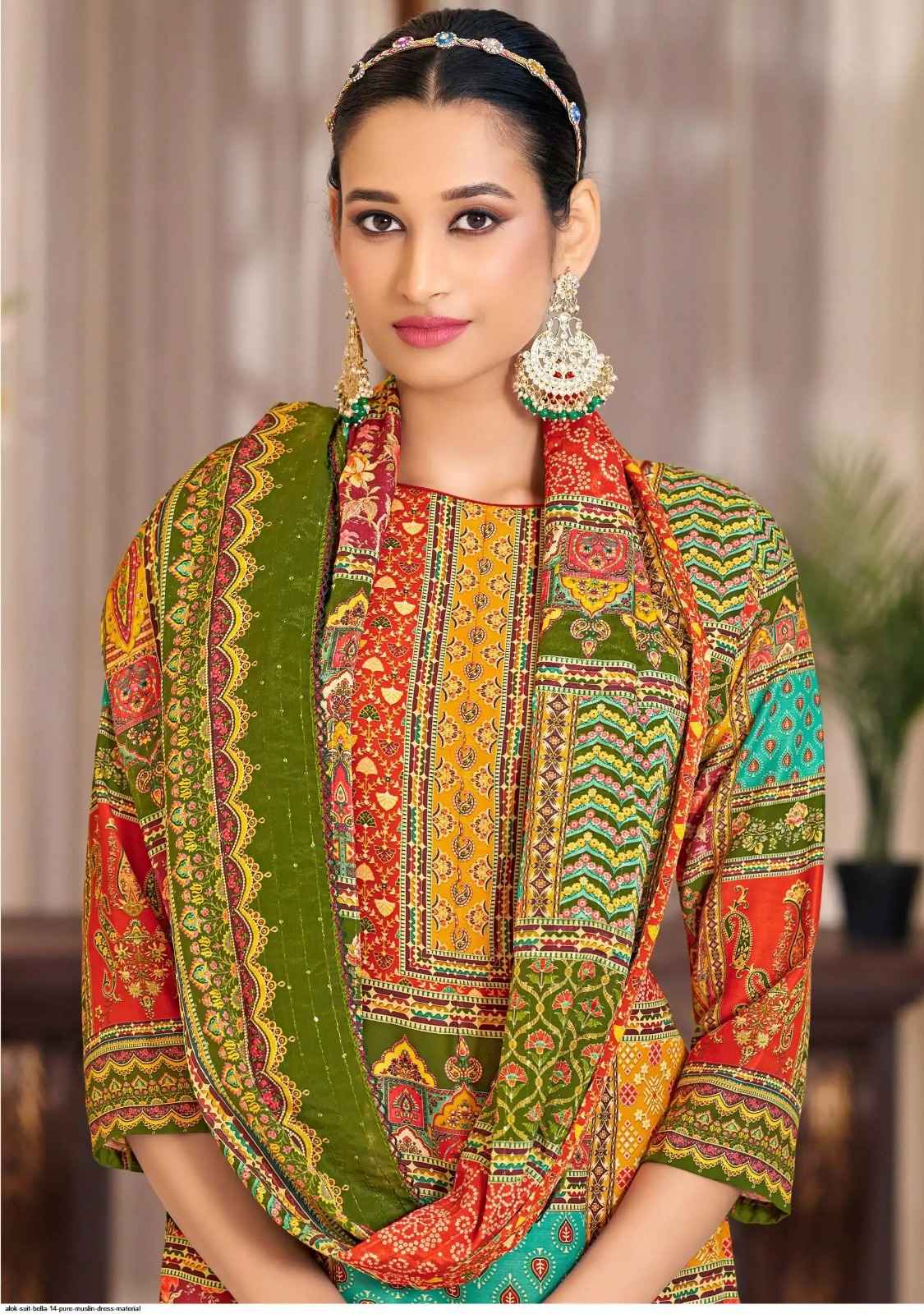 ALOK SUITS BELLA VOL 14 WHOLESALE MUSLIN LADIES DRESS MATERIAL ( 6 PCS CATALOGUE )