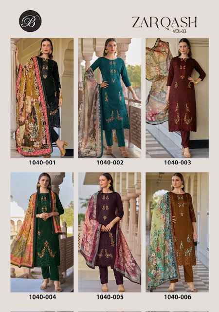 Belliza Zarqash Vol 3 Jam Salwar Kameez Wholesale Price ( 8 Pcs Catalog )