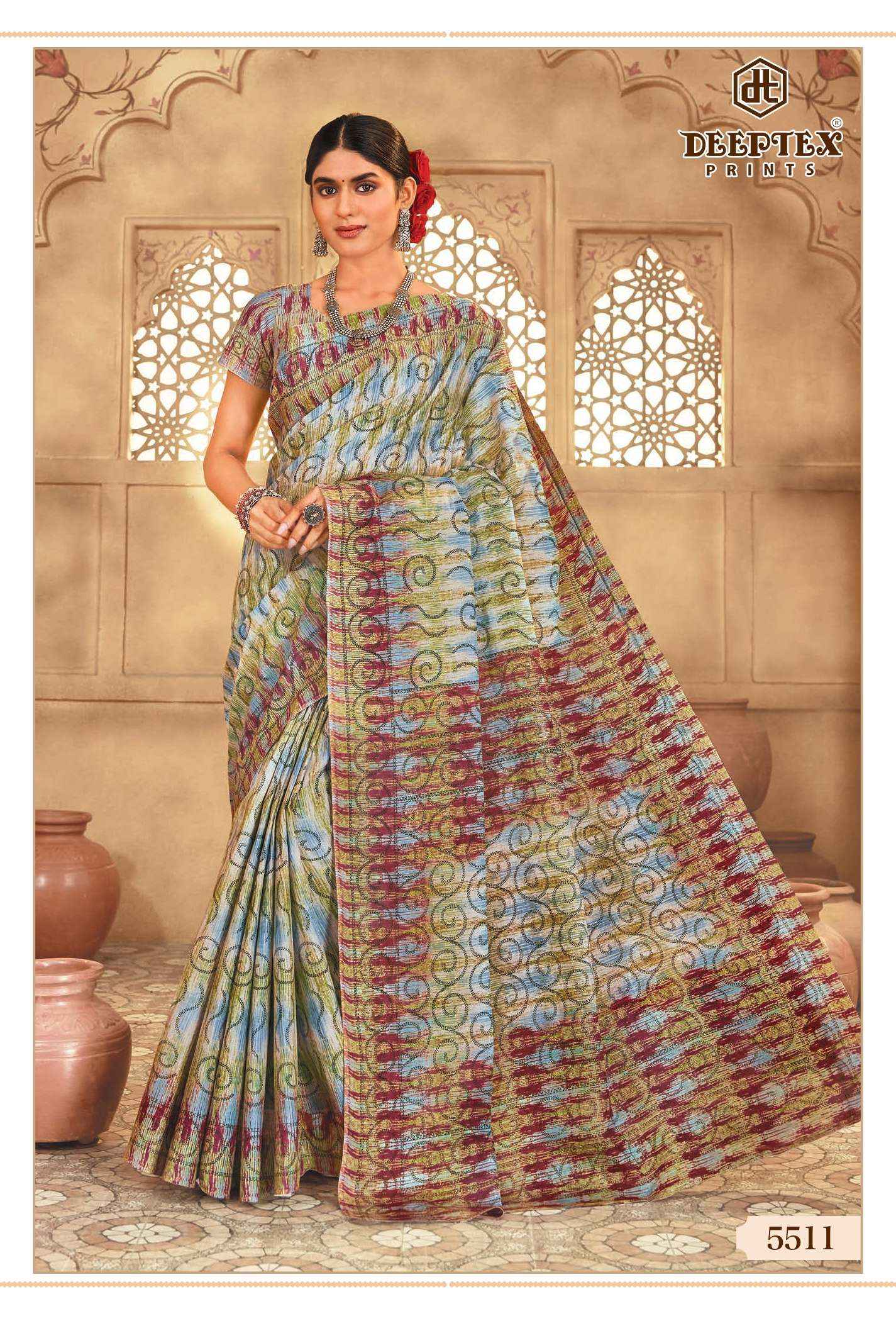 DEEPTEX PRINTS MOTHER INDIA VOL 55 COTTON PRINTED SAREE WHOLESALE PRICE ( 30 PCS CATALOG )