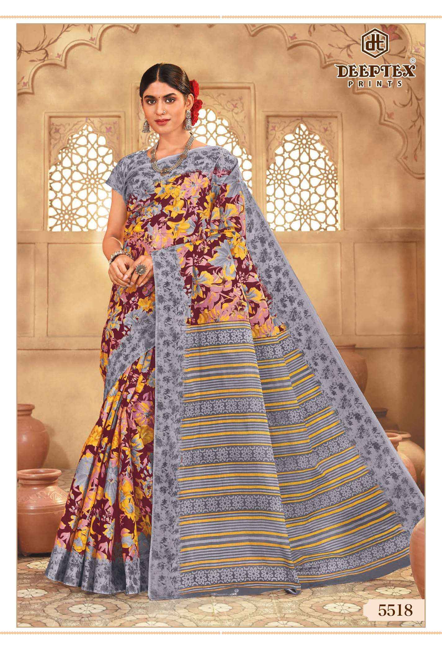 DEEPTEX PRINTS MOTHER INDIA VOL 55 COTTON PRINTED SAREE WHOLESALE PRICE ( 30 PCS CATALOG )