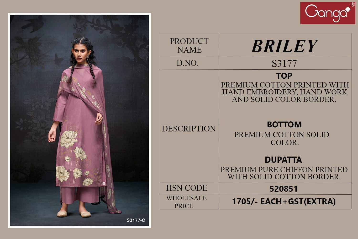 Ganga Briley S3177 Cotton Salwar Kameez Wholesale Price ( 4 Pcs Catalog )