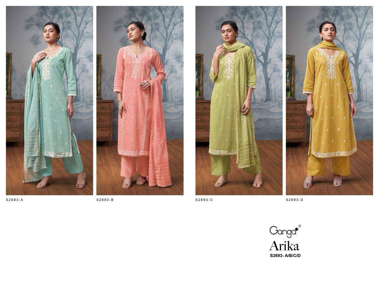 Ganga Fashion Arika 2693 Fancy Cotton Latest Catalog Salwar Kameez Wholesale Price ( 4 Pcs Catalog )