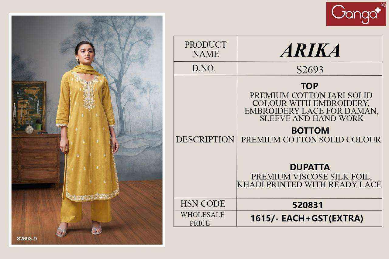 Ganga Fashion Arika 2693 Fancy Cotton Latest Catalog Salwar Kameez Wholesale Price ( 4 Pcs Catalog )