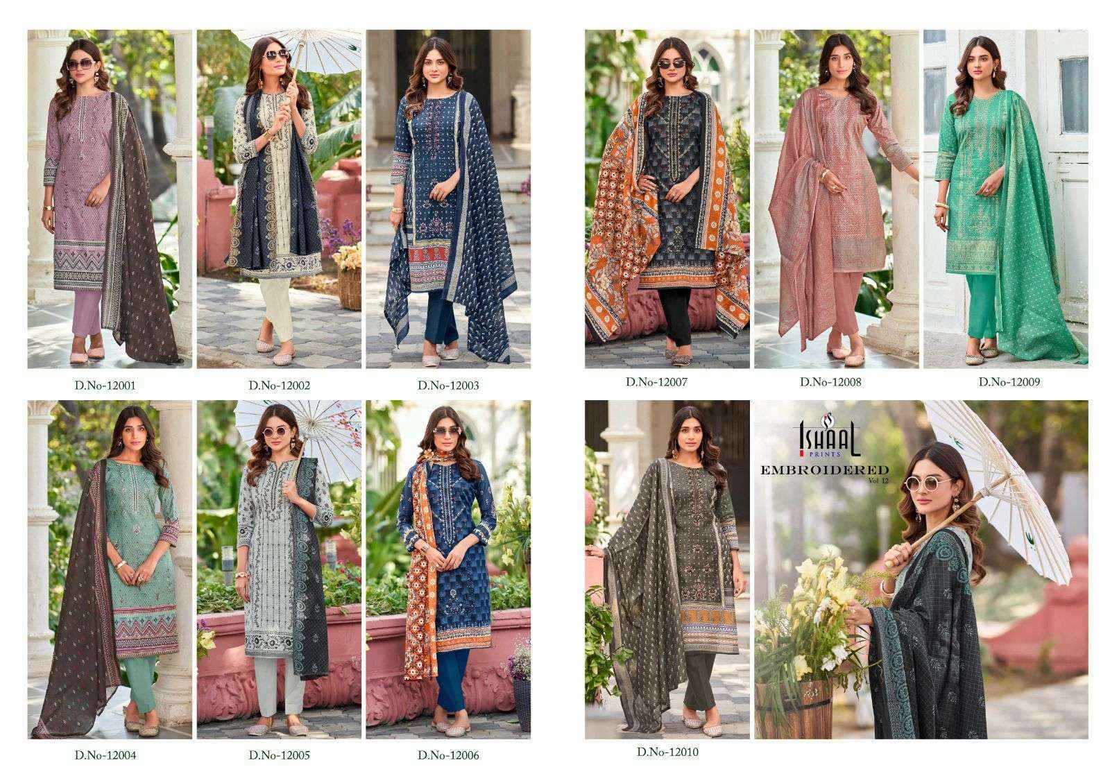 Ishaal Embroidered Vol 12 Pure Lawn With Self Embroidered Suits ( 10 Pcs Catalogue )