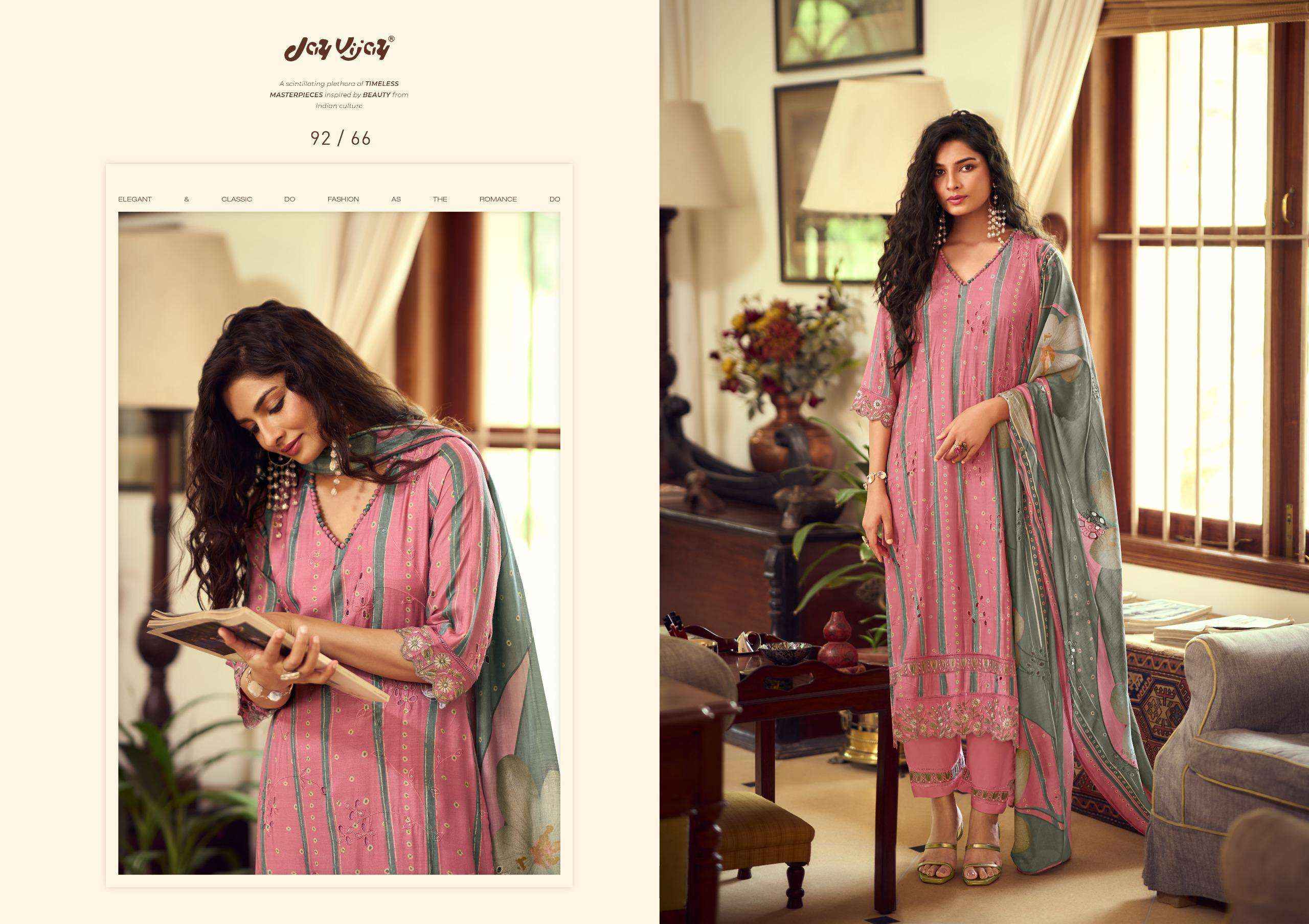 Jay Vijay Aangan Vol 2 Pure Muslin Silk Suit Latest Catalog Suppliers Wholesale Price ( 7 Pcs Catalog )