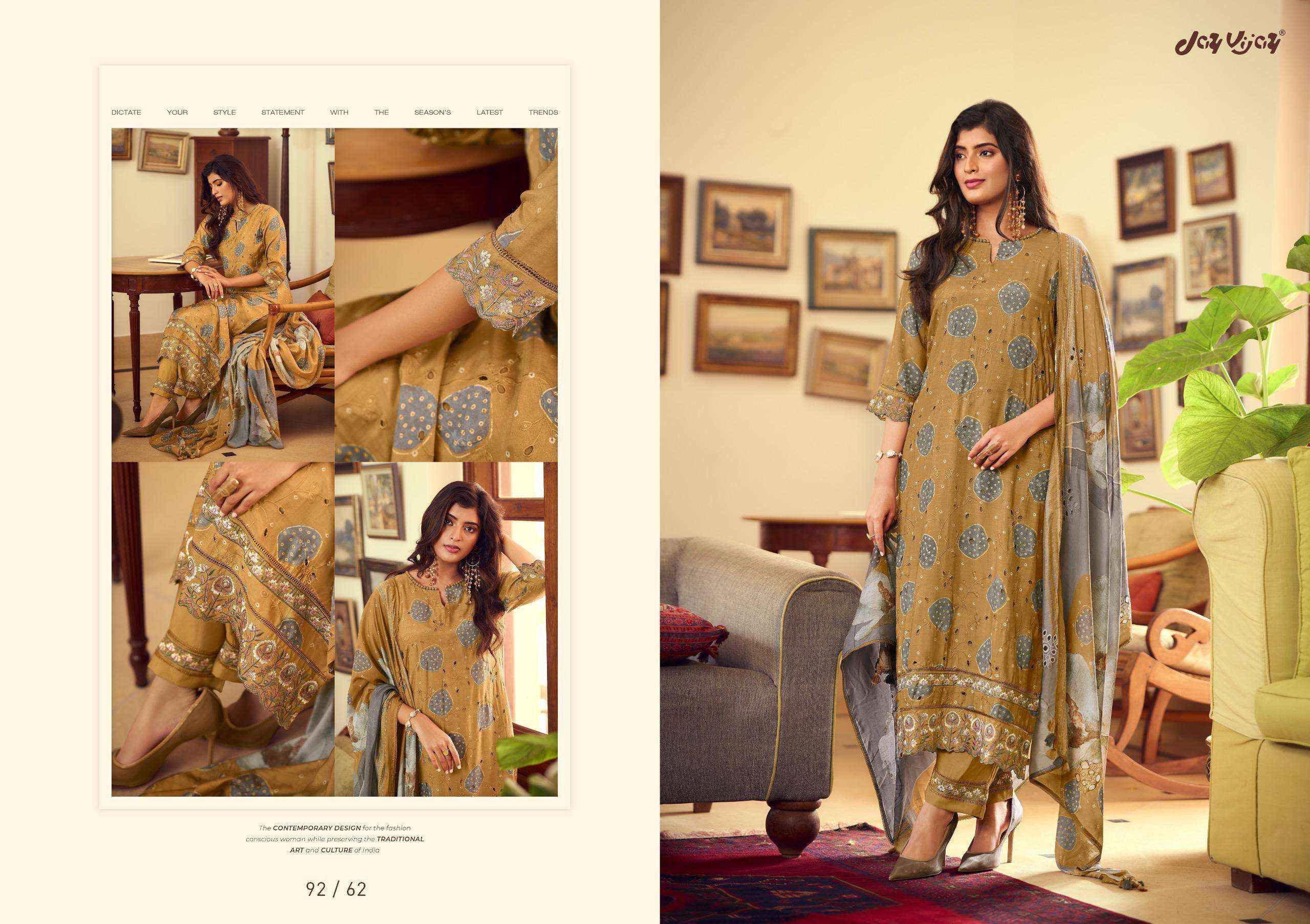 Jay Vijay Aangan Vol 2 Pure Muslin Silk Suit Latest Catalog Suppliers Wholesale Price ( 7 Pcs Catalog )