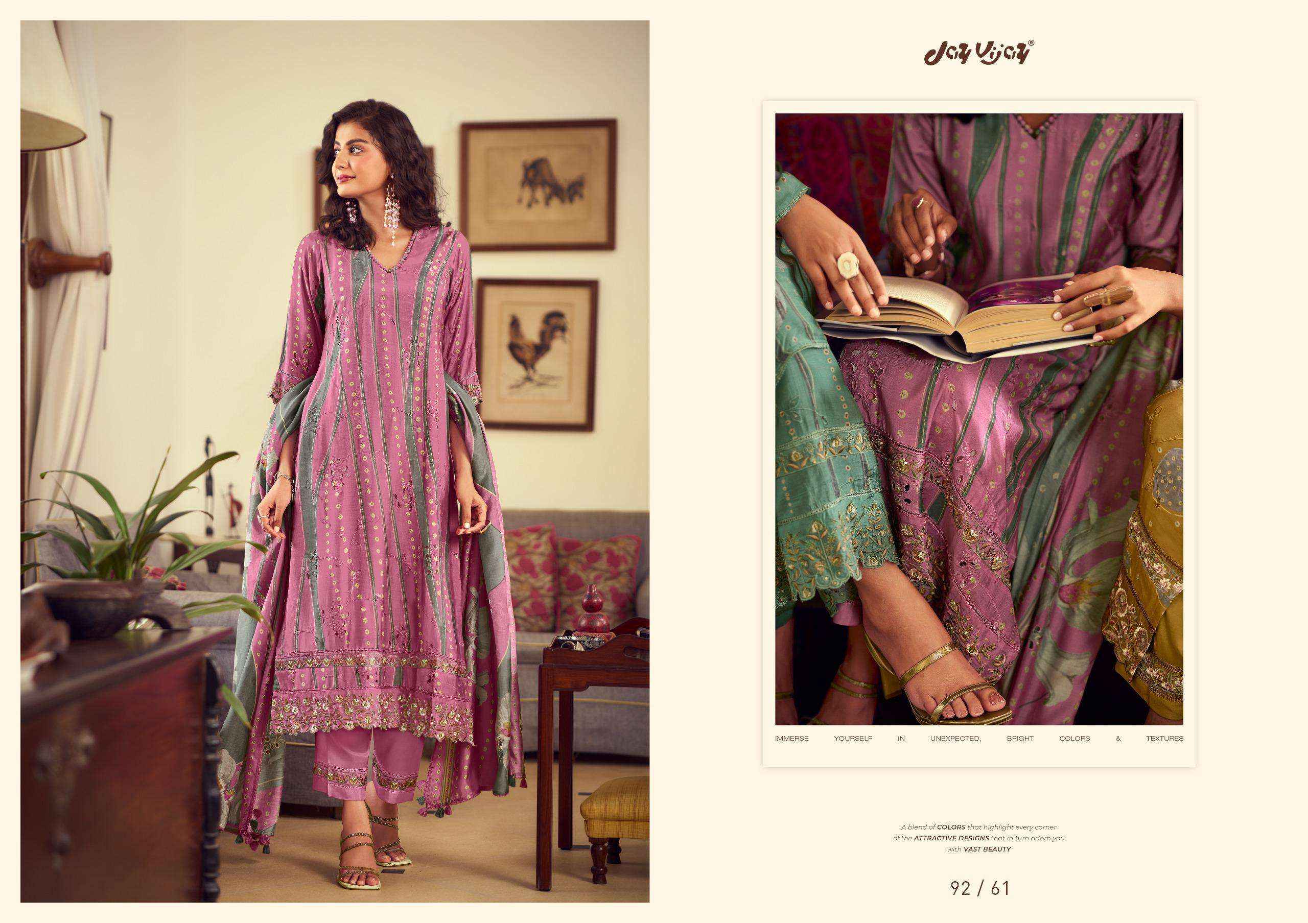 Jay Vijay Aangan Vol 2 Pure Muslin Silk Suit Latest Catalog Suppliers Wholesale Price ( 7 Pcs Catalog )