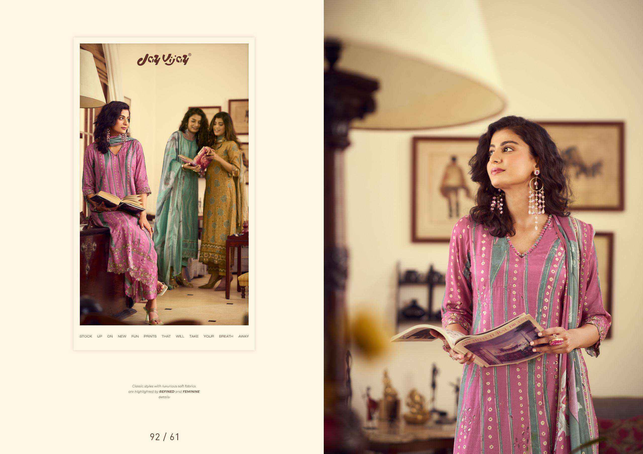 Jay Vijay Aangan Vol 2 Pure Muslin Silk Suit Latest Catalog Suppliers Wholesale Price ( 7 Pcs Catalog )