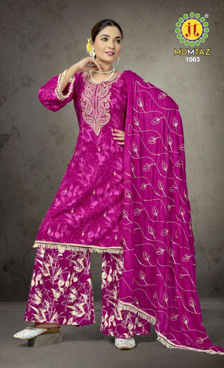 JT COTTON MUMTAZ RAYON DESIGNER WORK SALWAR KAMEEZ ( 5 PCS CATALOG )