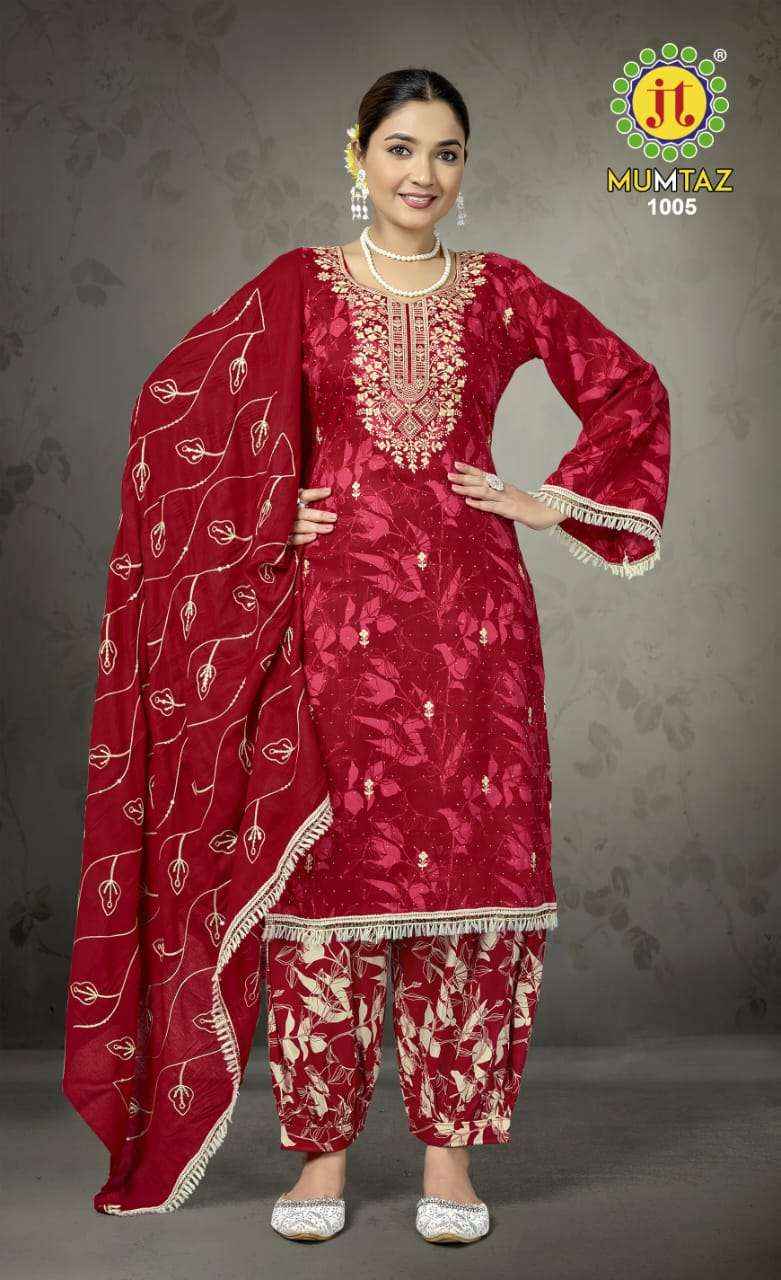 JT COTTON MUMTAZ RAYON DESIGNER WORK SALWAR KAMEEZ ( 5 PCS CATALOG )