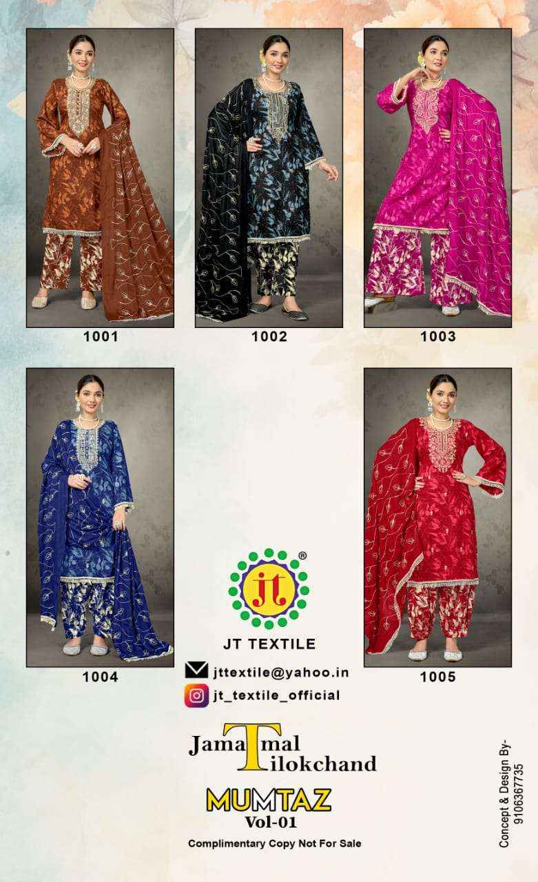 JT COTTON MUMTAZ RAYON DESIGNER WORK SALWAR KAMEEZ ( 5 PCS CATALOG )