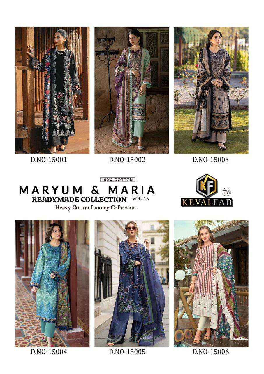 KEVAL FAB MARYUN & MARIA VOL 15 READYMADE SUIT WHOLESALE PRICE ( 6 PCS CATALOG )