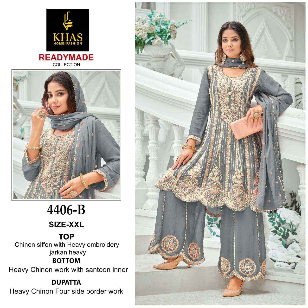 KHAS FASHION D NO 4406 HEAVY BEAUTIFUL EMBROIDERD SUIT WHOLESALE PRICE ( 3 PCS CATALOG )