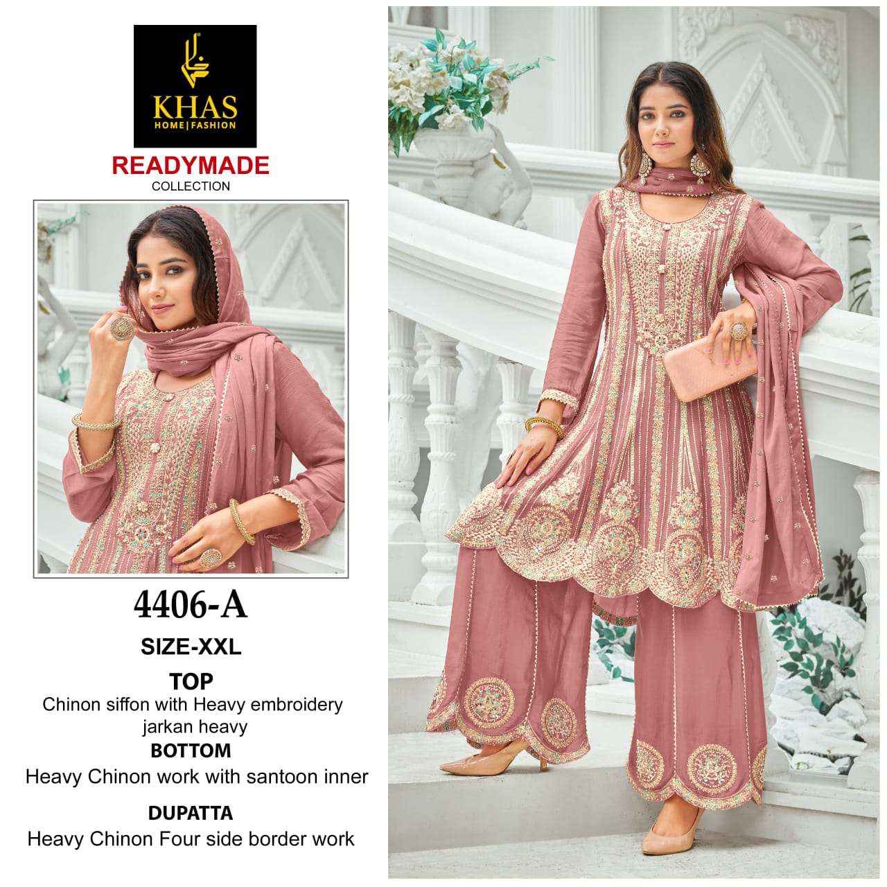 KHAS FASHION D NO 4406 HEAVY BEAUTIFUL EMBROIDERD SUIT WHOLESALE PRICE ( 3 PCS CATALOG )