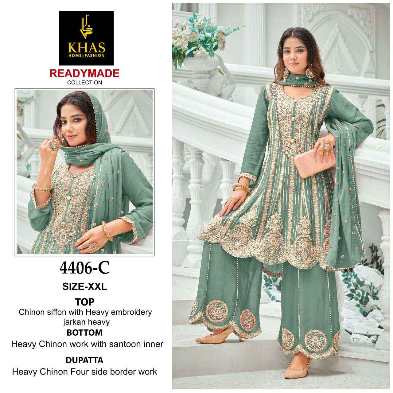 KHAS FASHION D NO 4406 HEAVY BEAUTIFUL EMBROIDERD SUIT WHOLESALE PRICE ( 3 PCS CATALOG )