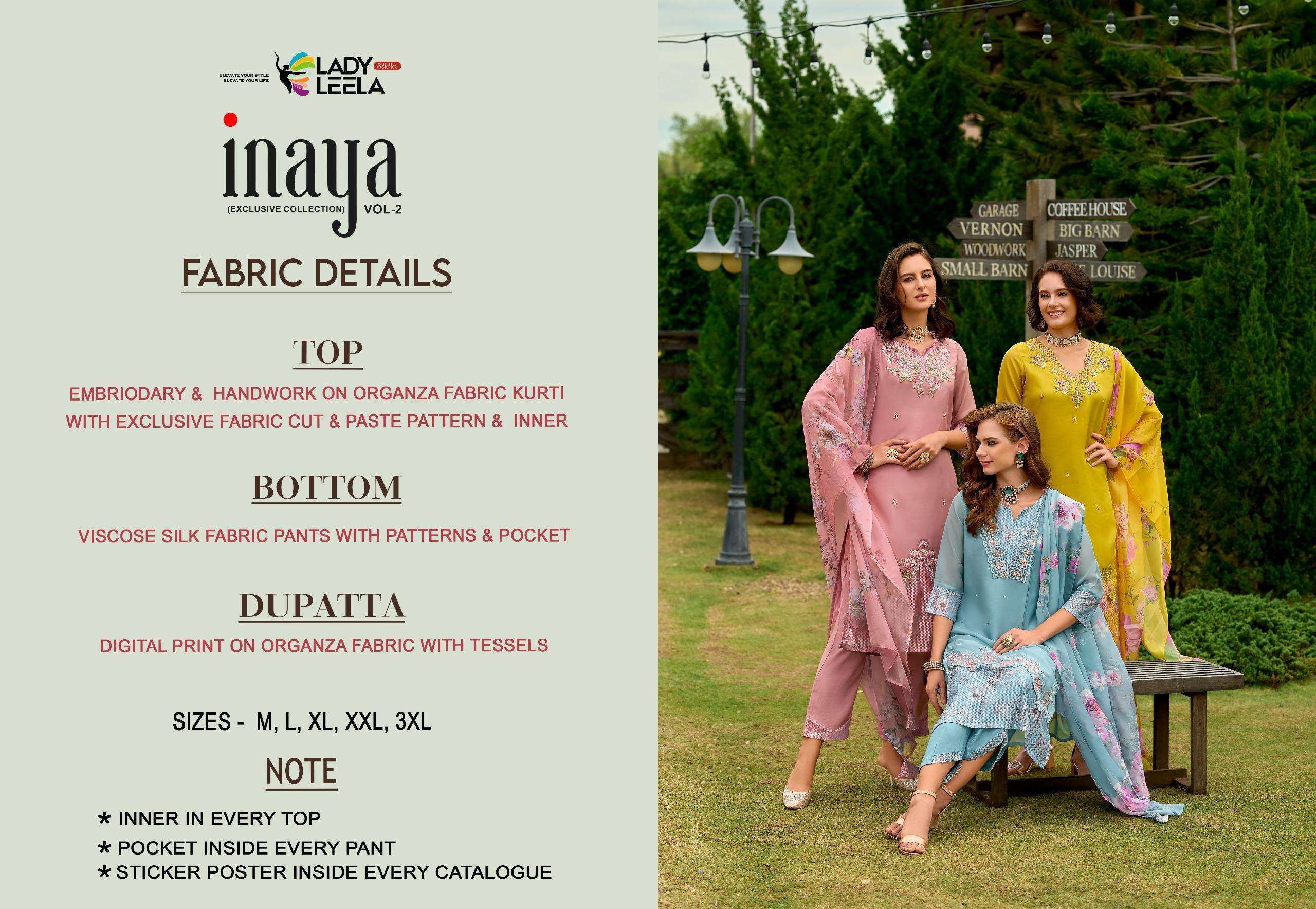 LADY LEELA INAYA VOL 2 ORGANZA BEAUTIFUL READYMADE SUIT WHOLESALE PRICE ( 6 PCS CATALOG )