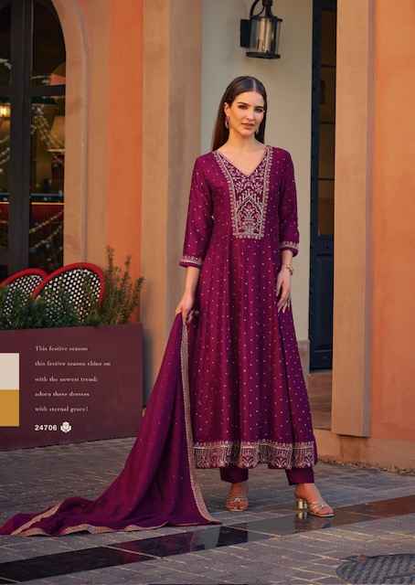 Lily & Lali Anarkali Vichitra Silk Kurti Combo  Wholesale Price ( 6 Pcs Catalog )