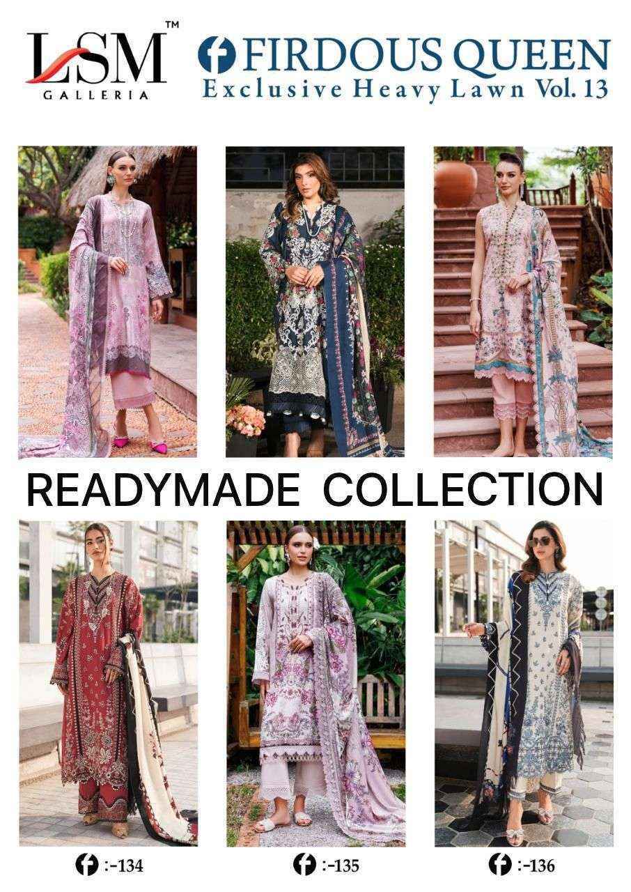 LSM Galleria Firdous Queen Lawn Vol 13 Readymade Lawn Cotton Dress Wholesale Price ( 6 Pcs Catalog )