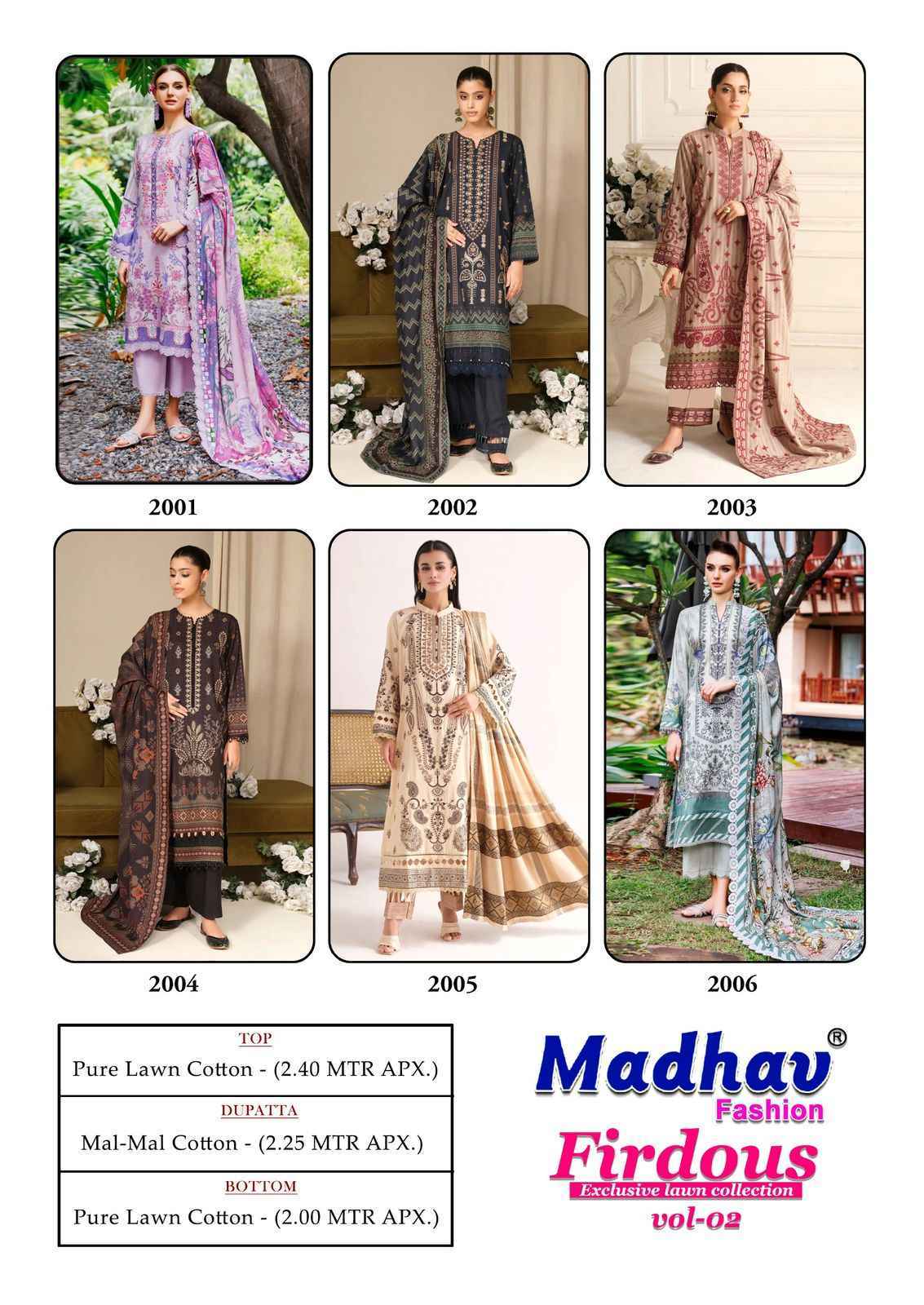 Madhav Fashion Firdous Vol 2 Wholesale Cotton Dress Material ( 6 pcs Catalogue )