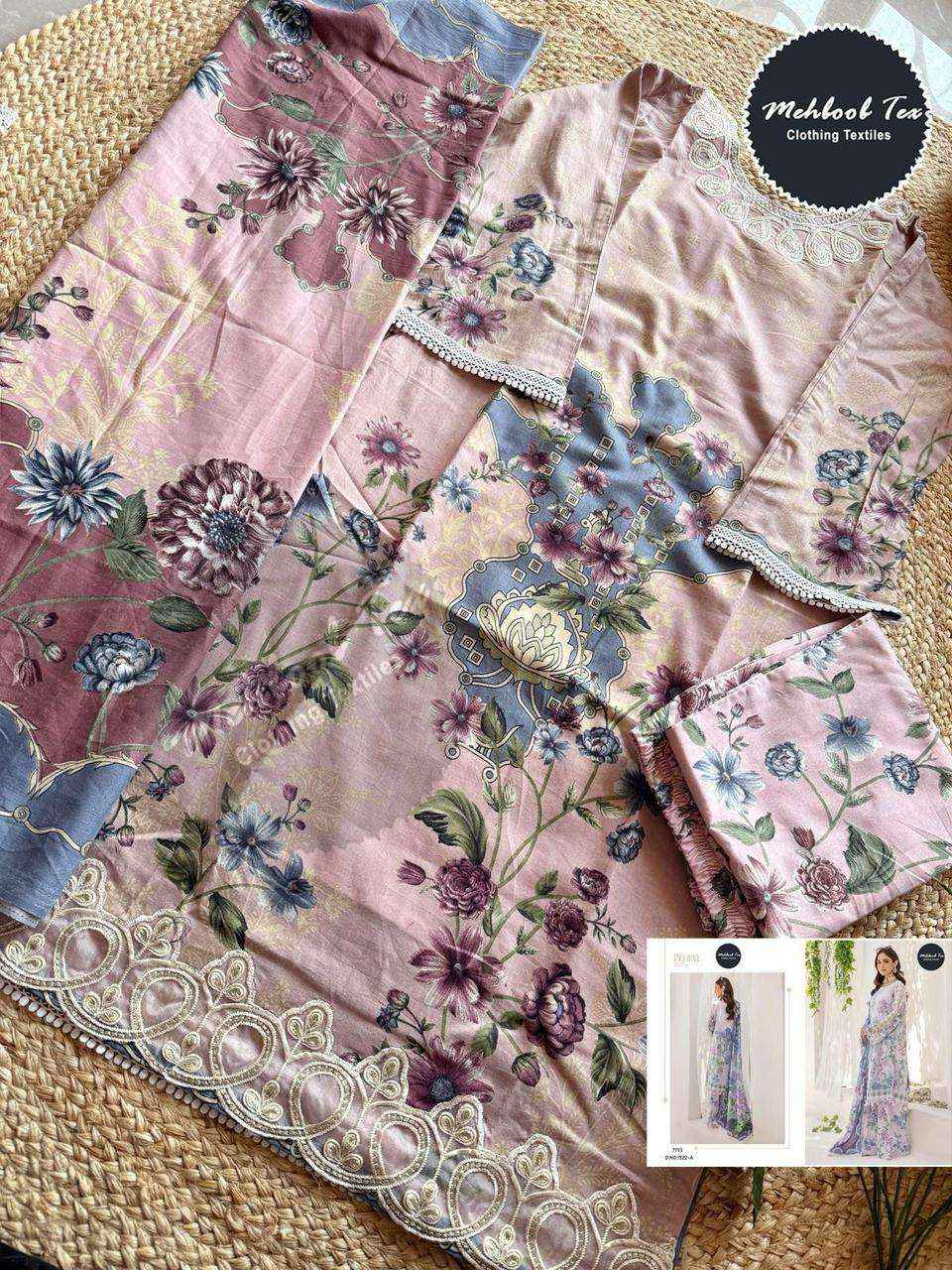 MEHBOOB TEX DESIGN NO - 1522-1524-1526 PURE COTTON PRINT EMBROIDERED SELF WORK PAKISTANI SALWAR KAMEEZ WHOLESALE PRICE ( 3 PCS CATALOG )