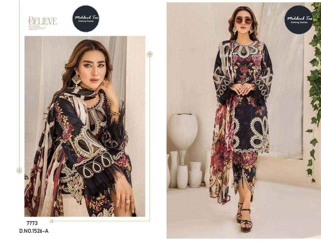 MEHBOOB TEX DESIGN NO - 1522-1524-1526 PURE COTTON PRINT EMBROIDERED SELF WORK PAKISTANI SALWAR KAMEEZ WHOLESALE PRICE ( 3 PCS CATALOG )