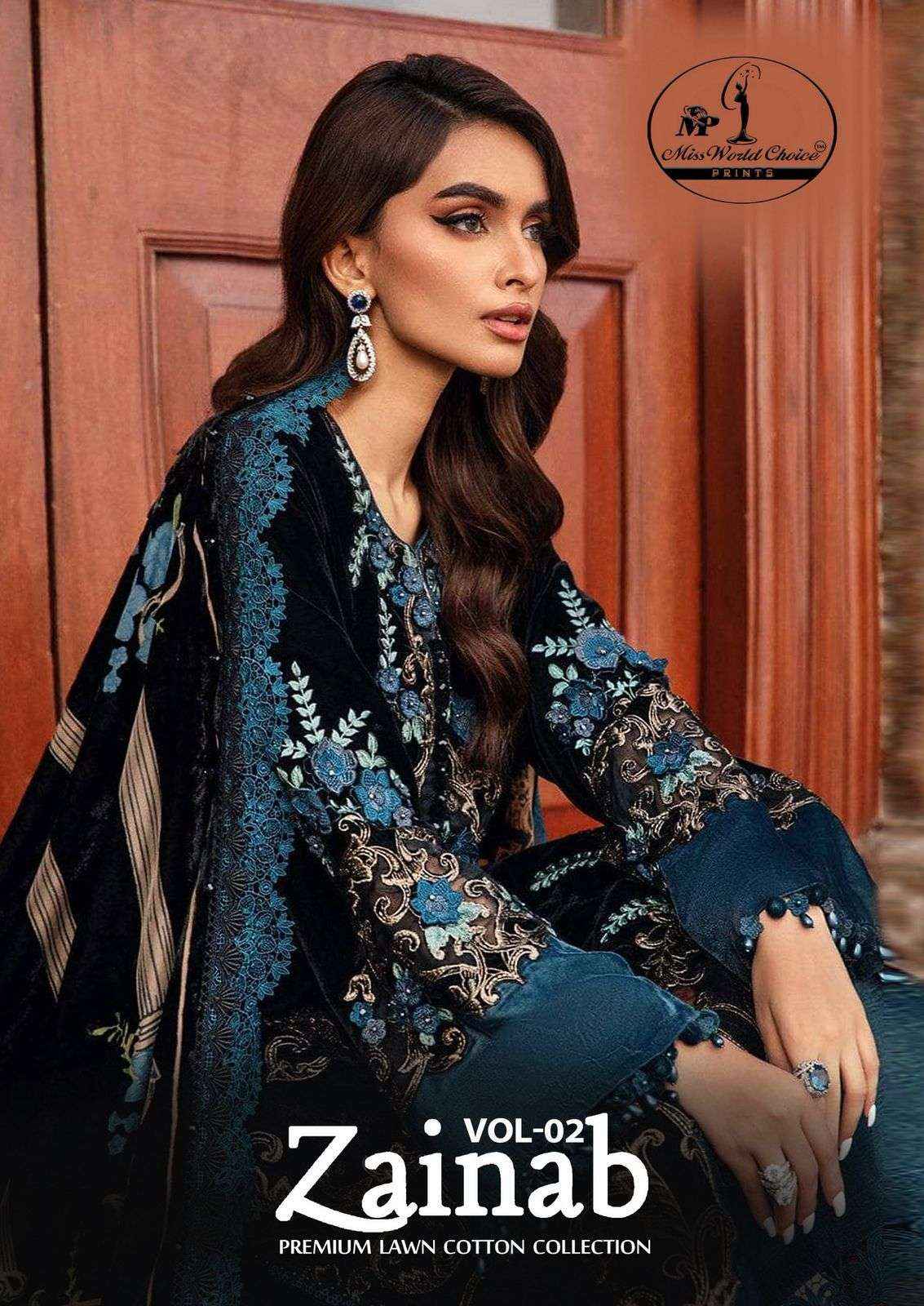 MISS WORLD CHOICE ZAINAB VOL 2 LAWN COTTON PAKISTANI SUITS ( 6 PCS CATALOGUE )