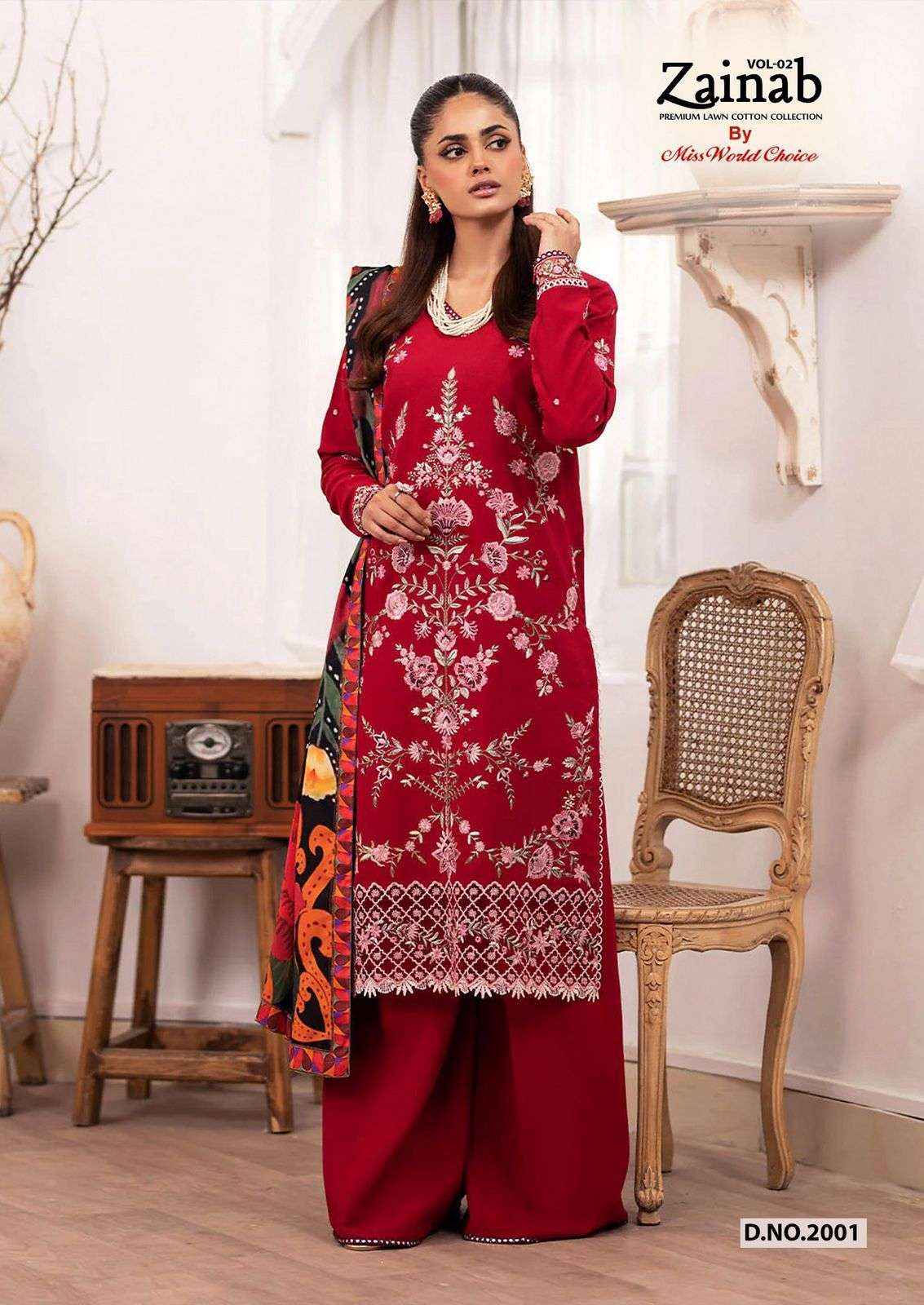 MISS WORLD CHOICE ZAINAB VOL 2 LAWN COTTON PAKISTANI SUITS ( 6 PCS CATALOGUE )