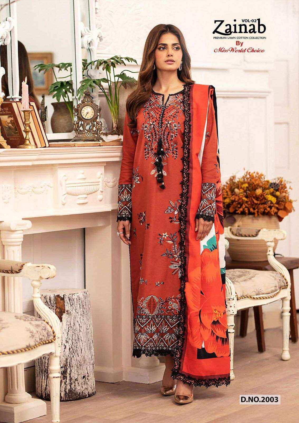 MISS WORLD CHOICE ZAINAB VOL 2 LAWN COTTON PAKISTANI SUITS ( 6 PCS CATALOGUE )