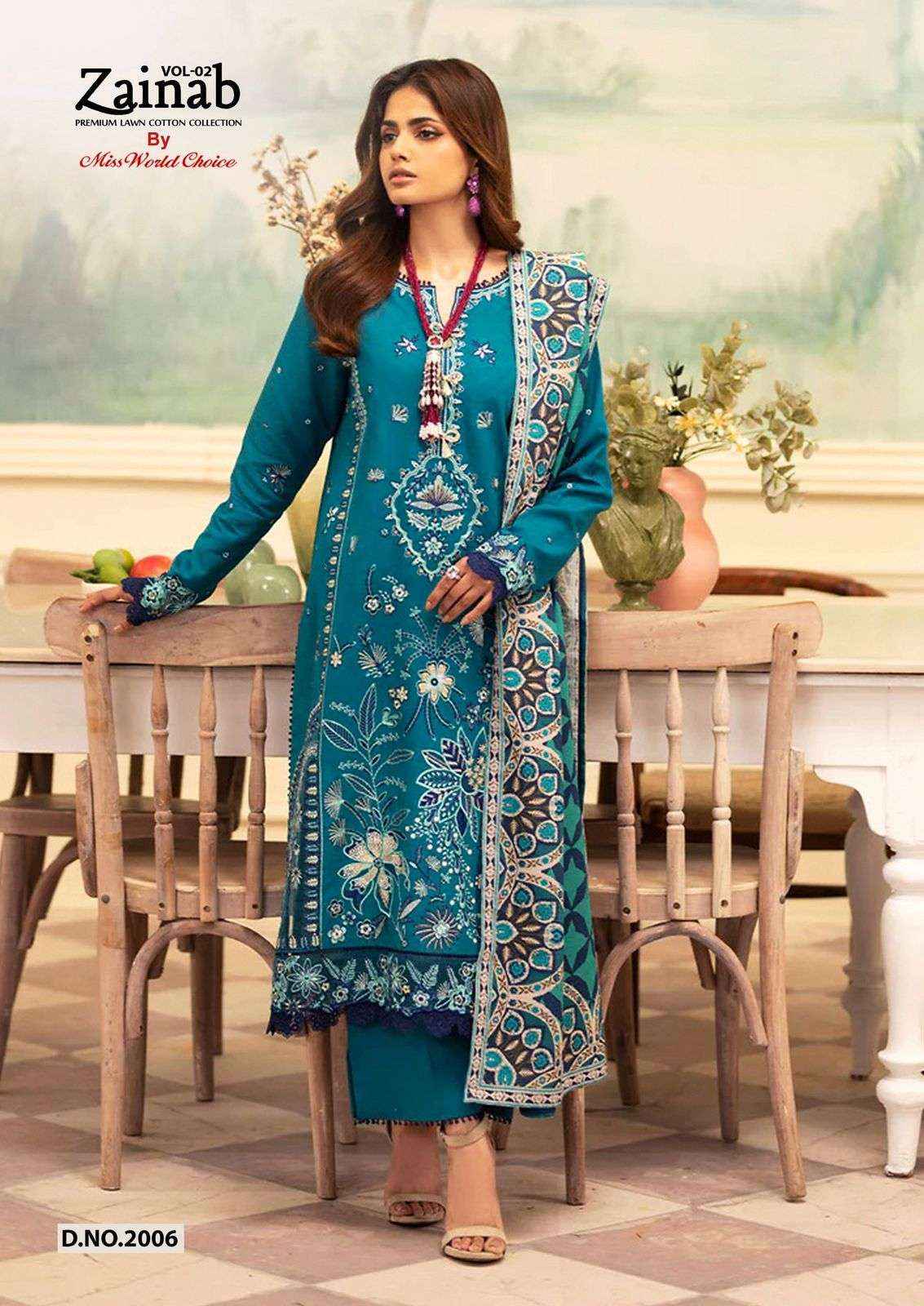 MISS WORLD CHOICE ZAINAB VOL 2 LAWN COTTON PAKISTANI SUITS ( 6 PCS CATALOGUE )