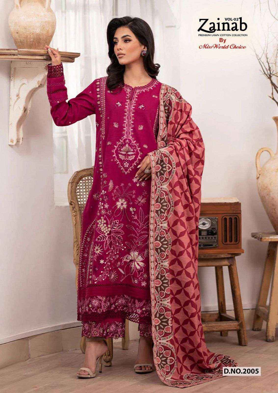 MISS WORLD CHOICE ZAINAB VOL 2 LAWN COTTON PAKISTANI SUITS ( 6 PCS CATALOGUE )