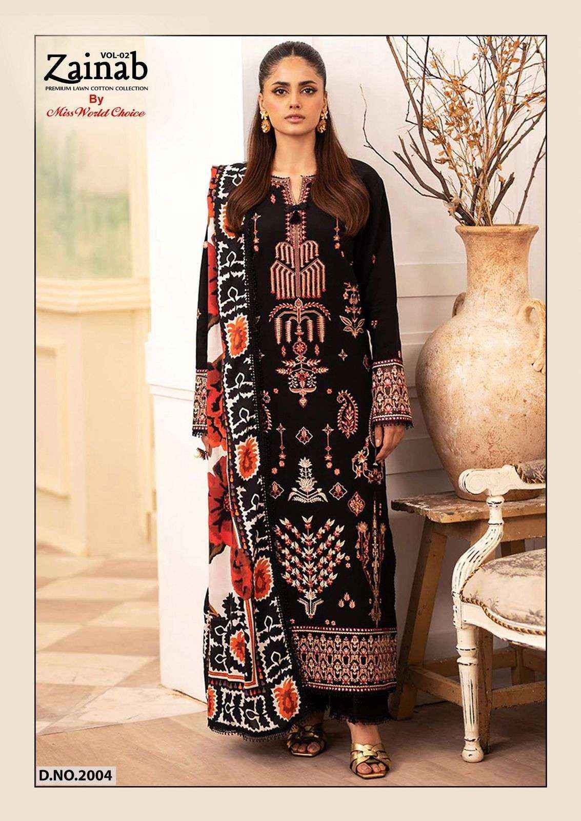 MISS WORLD CHOICE ZAINAB VOL 2 LAWN COTTON PAKISTANI SUITS ( 6 PCS CATALOGUE )