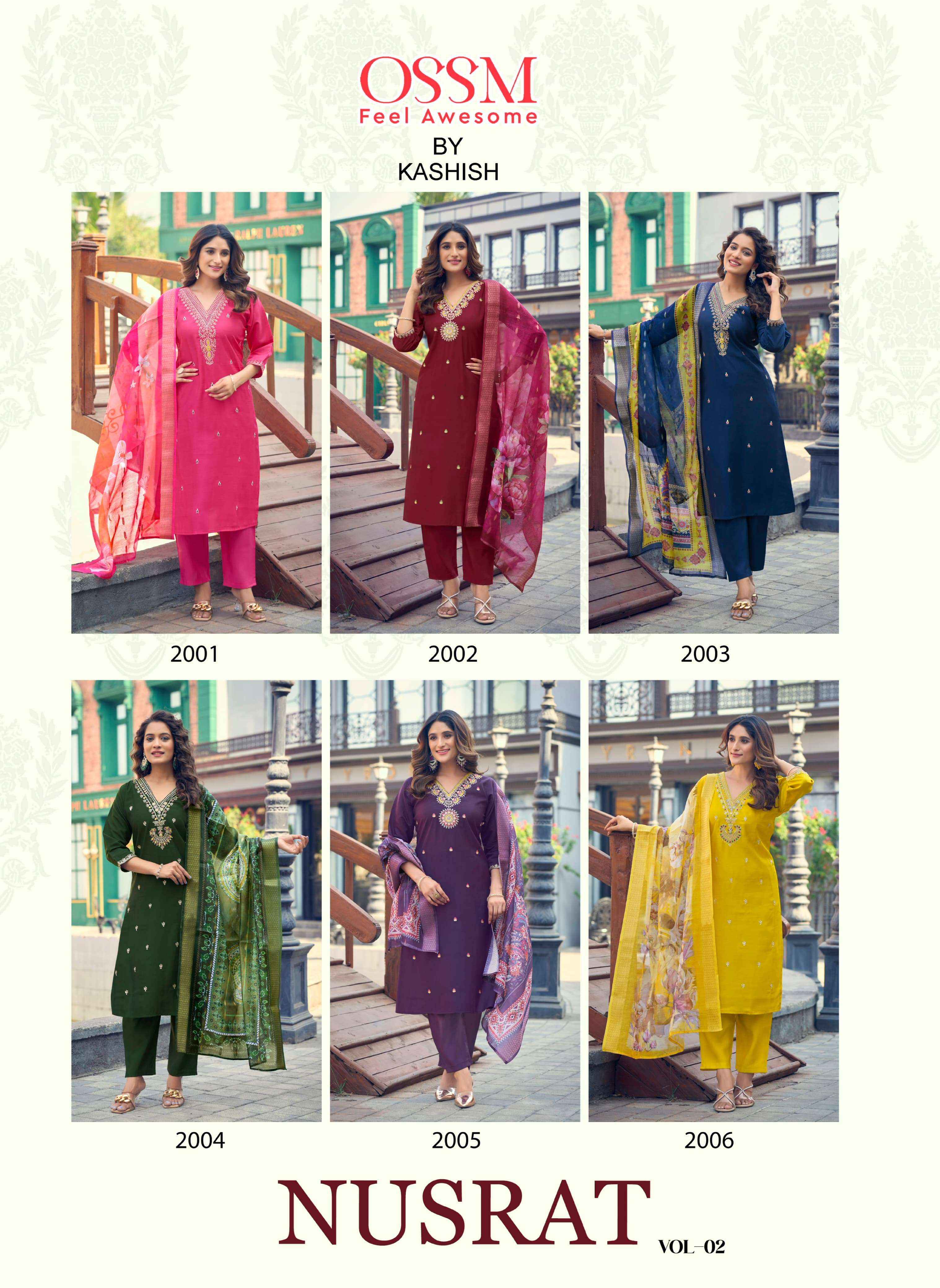 OSSM NUSRAT VOL 2 VISCOSE FANCY EMROIDERIES READYMADE KURTI WHOLESALE PRICE ( 6 PCS CATALOG )