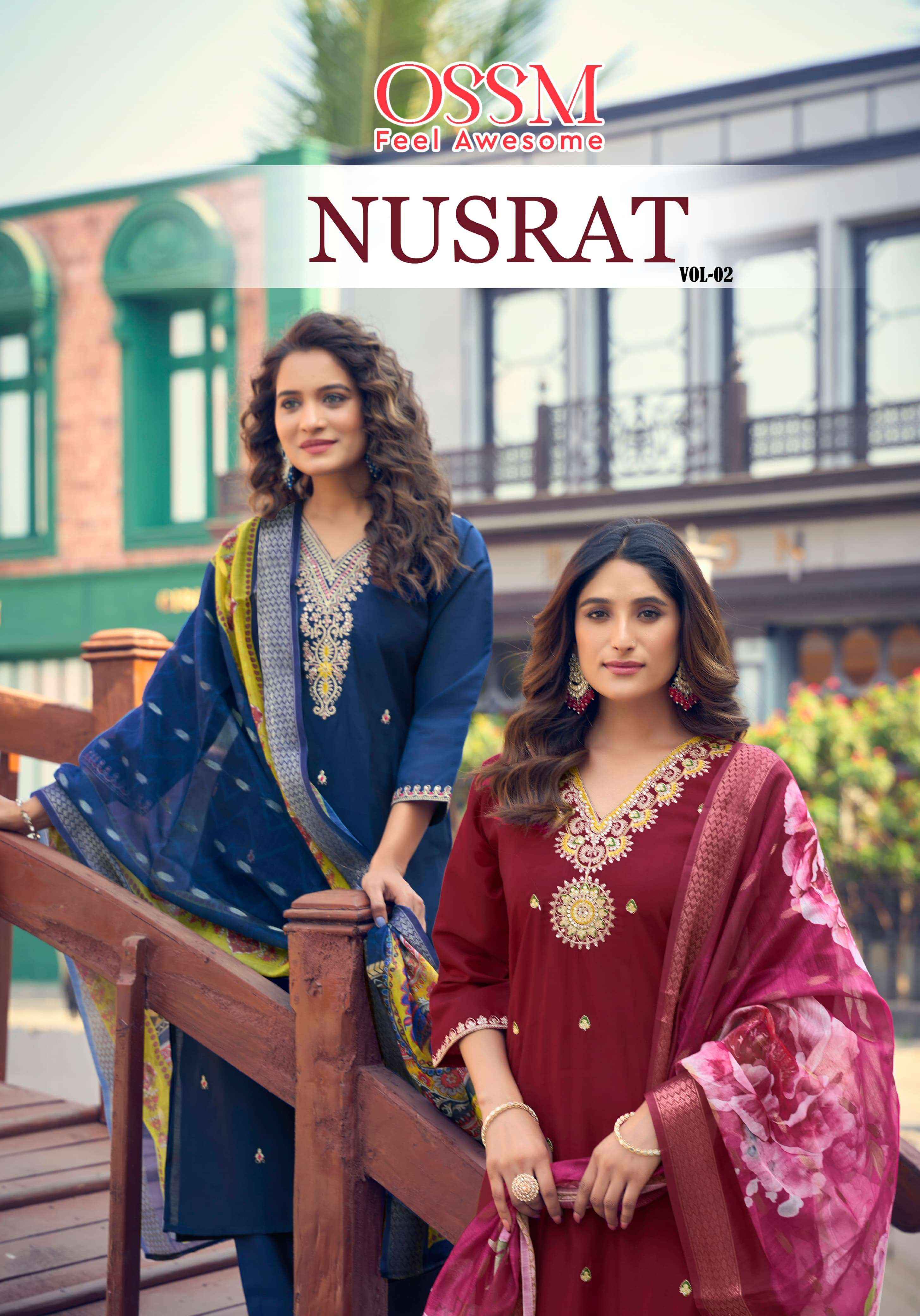 OSSM NUSRAT VOL 2 VISCOSE FANCY EMROIDERIES READYMADE KURTI WHOLESALE PRICE ( 6 PCS CATALOG )