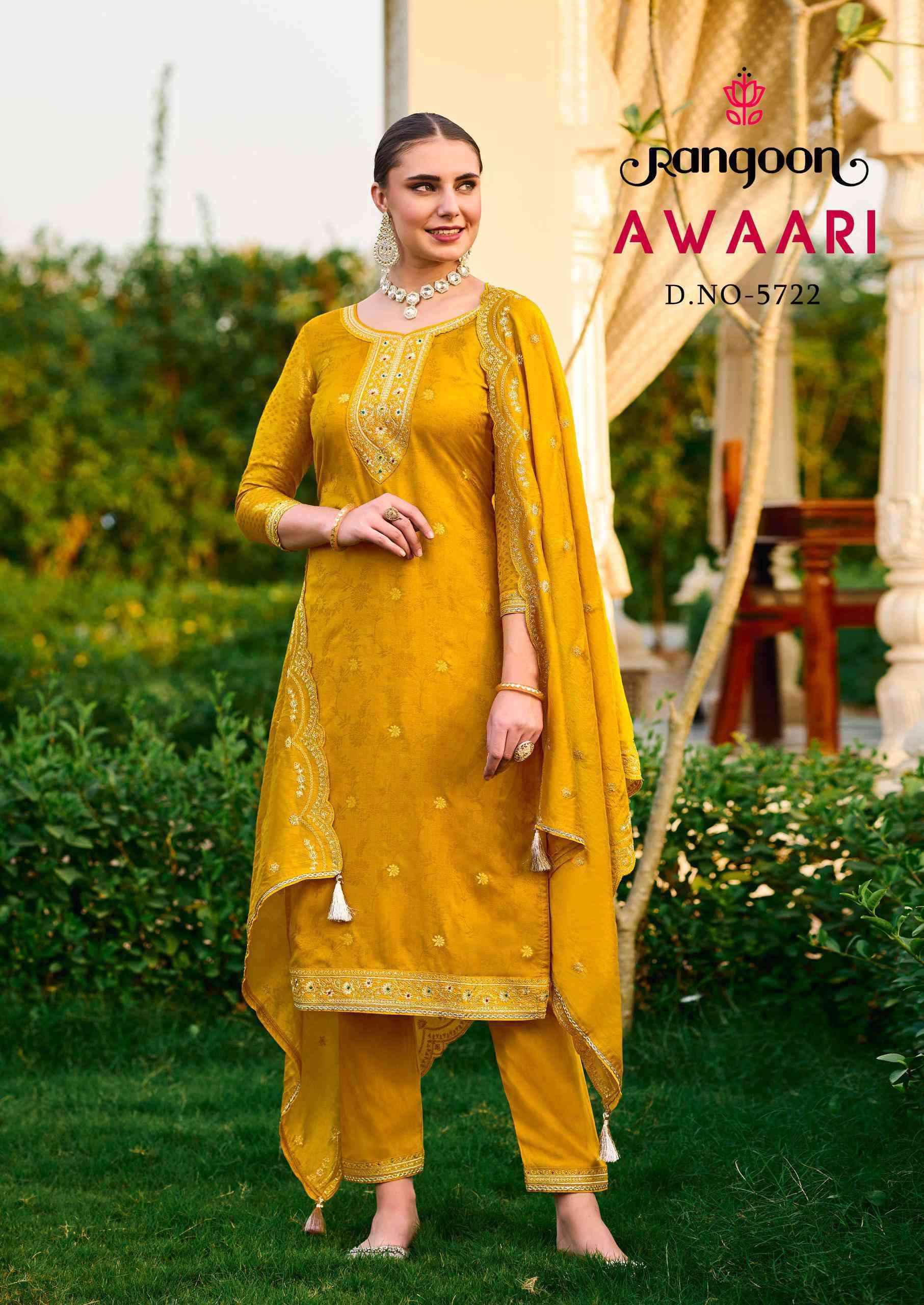 Rangoon Awaari wholesale Muslin Jacquard Designer Readymade Suits ( 4 Pcs Catalogue )