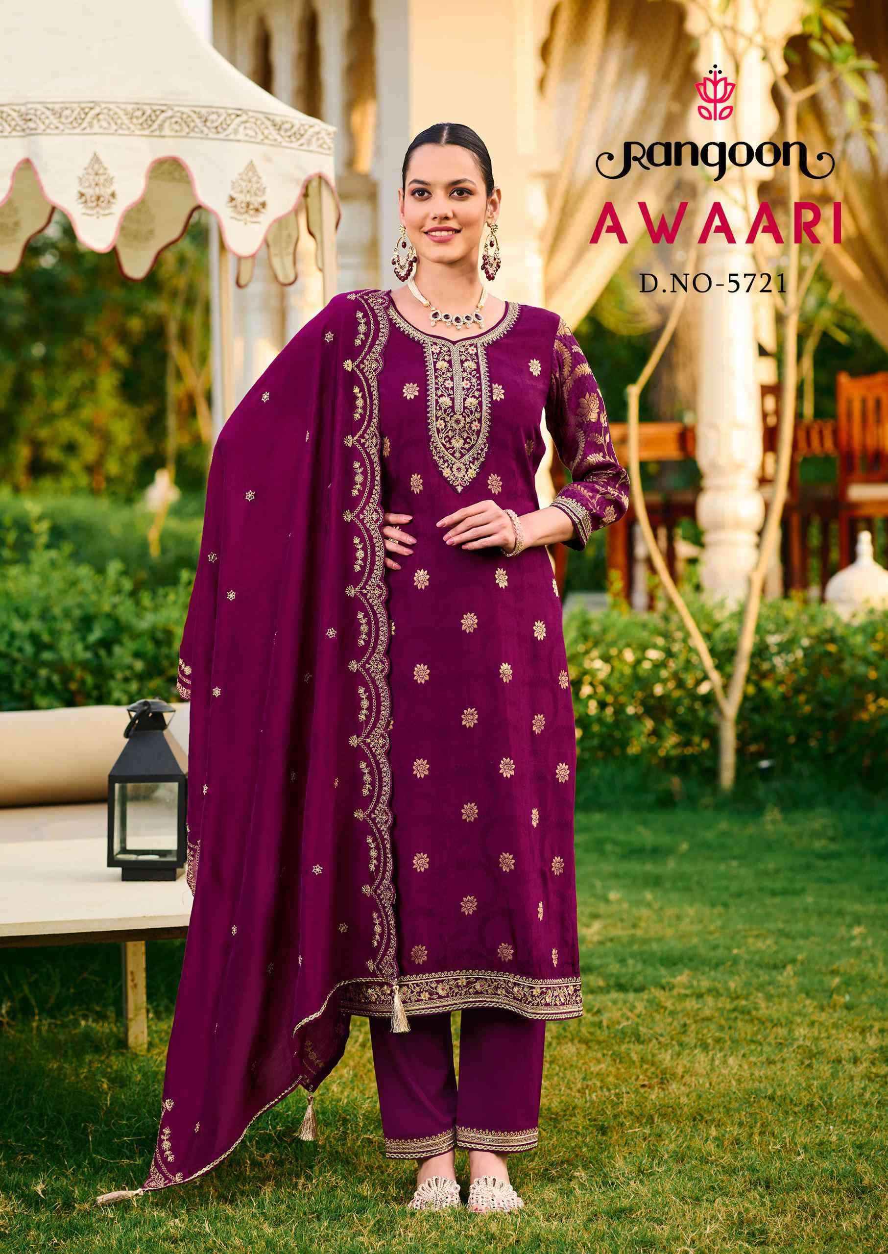 Rangoon Awaari wholesale Muslin Jacquard Designer Readymade Suits ( 4 Pcs Catalogue )