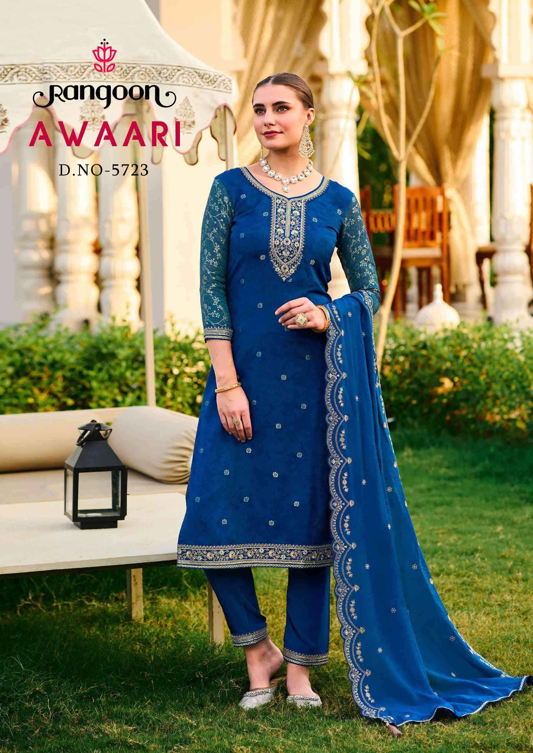 Rangoon Awaari wholesale Muslin Jacquard Designer Readymade Suits ( 4 Pcs Catalogue )