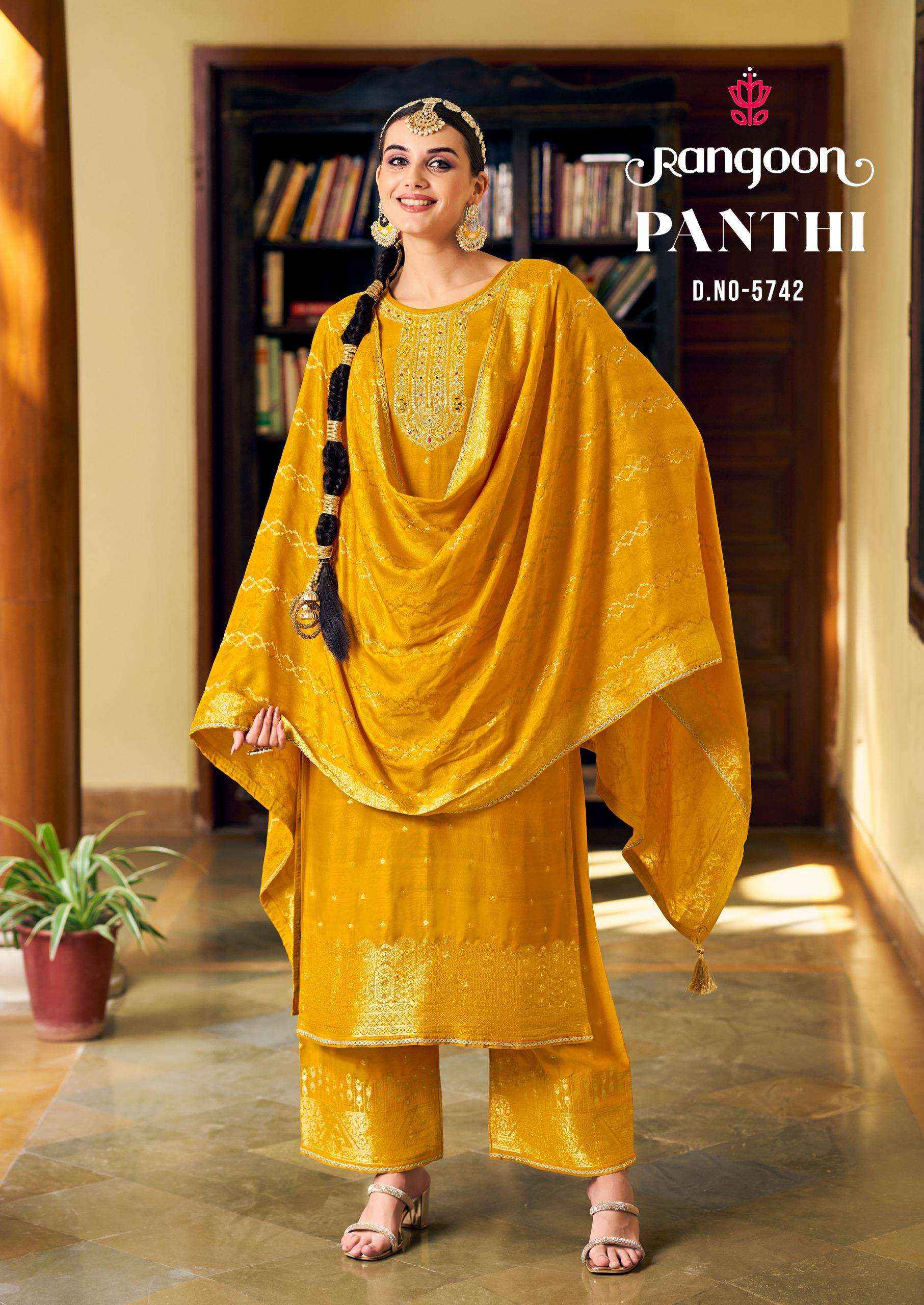 RANGOON PANTHI MUSLIN JACQUARD FANCY DESIGNER LADIES SUIT