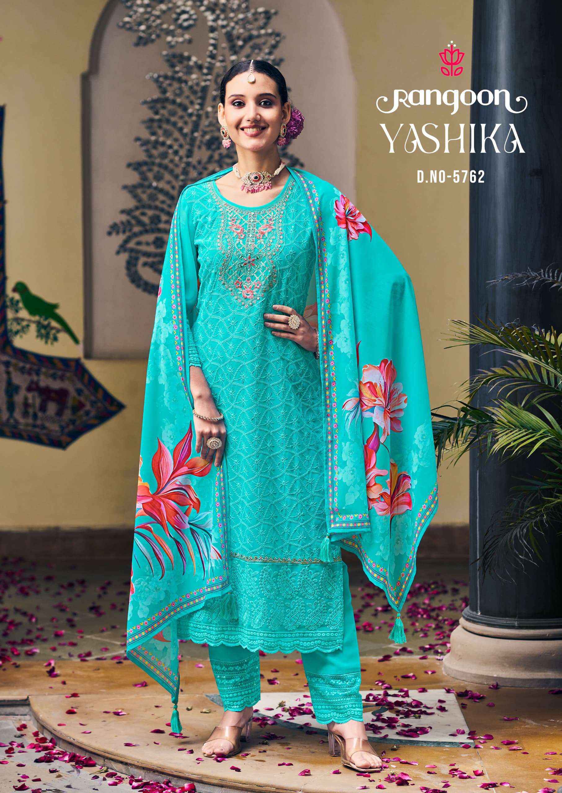 RANGOON YASHIKA GEORGETTE FANCY EMBROIDERY READYMADE SUIT WHOLESALE PRICE ( 4 PCS CATALOG )