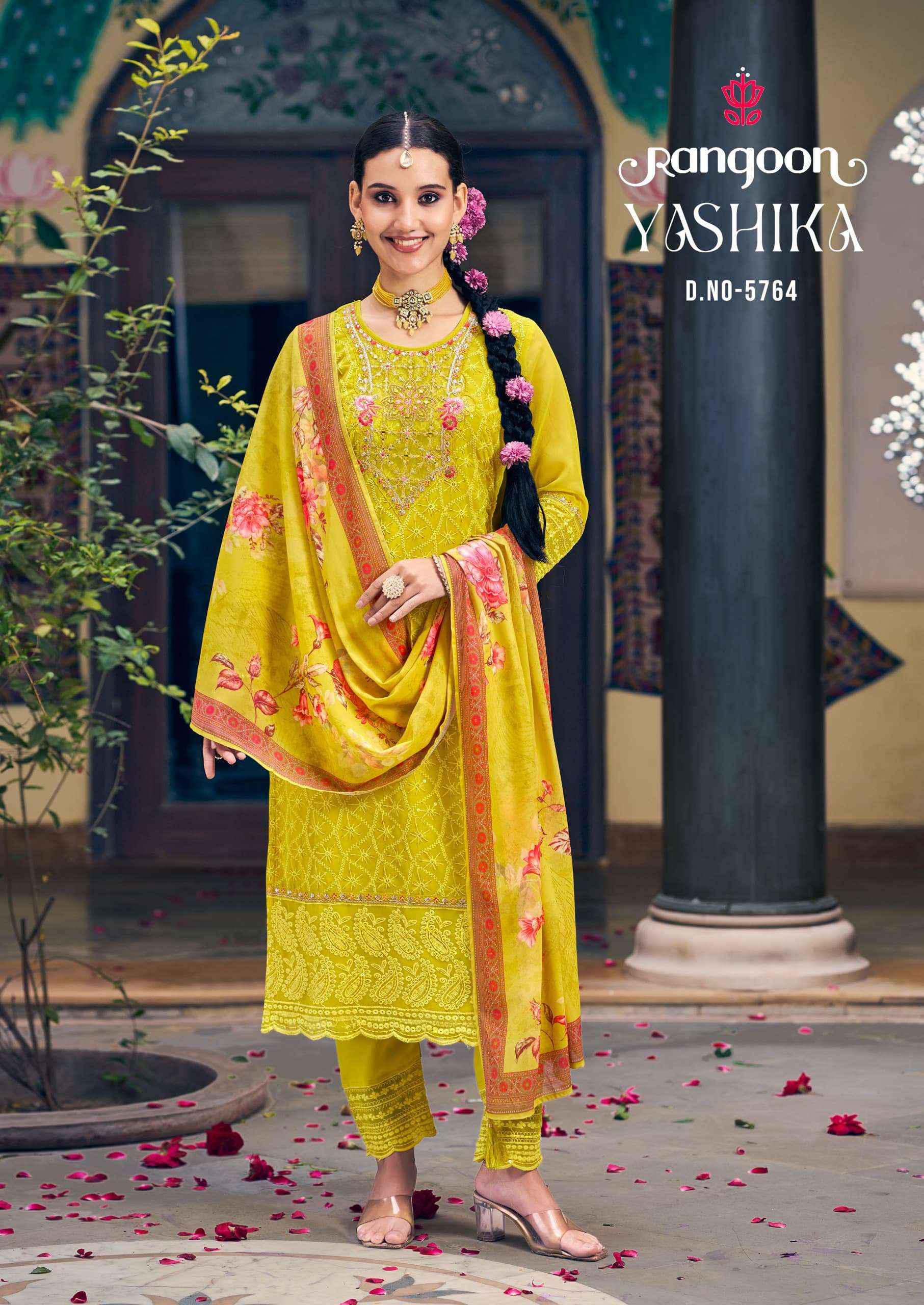 RANGOON YASHIKA GEORGETTE FANCY EMBROIDERY READYMADE SUIT WHOLESALE PRICE ( 4 PCS CATALOG )